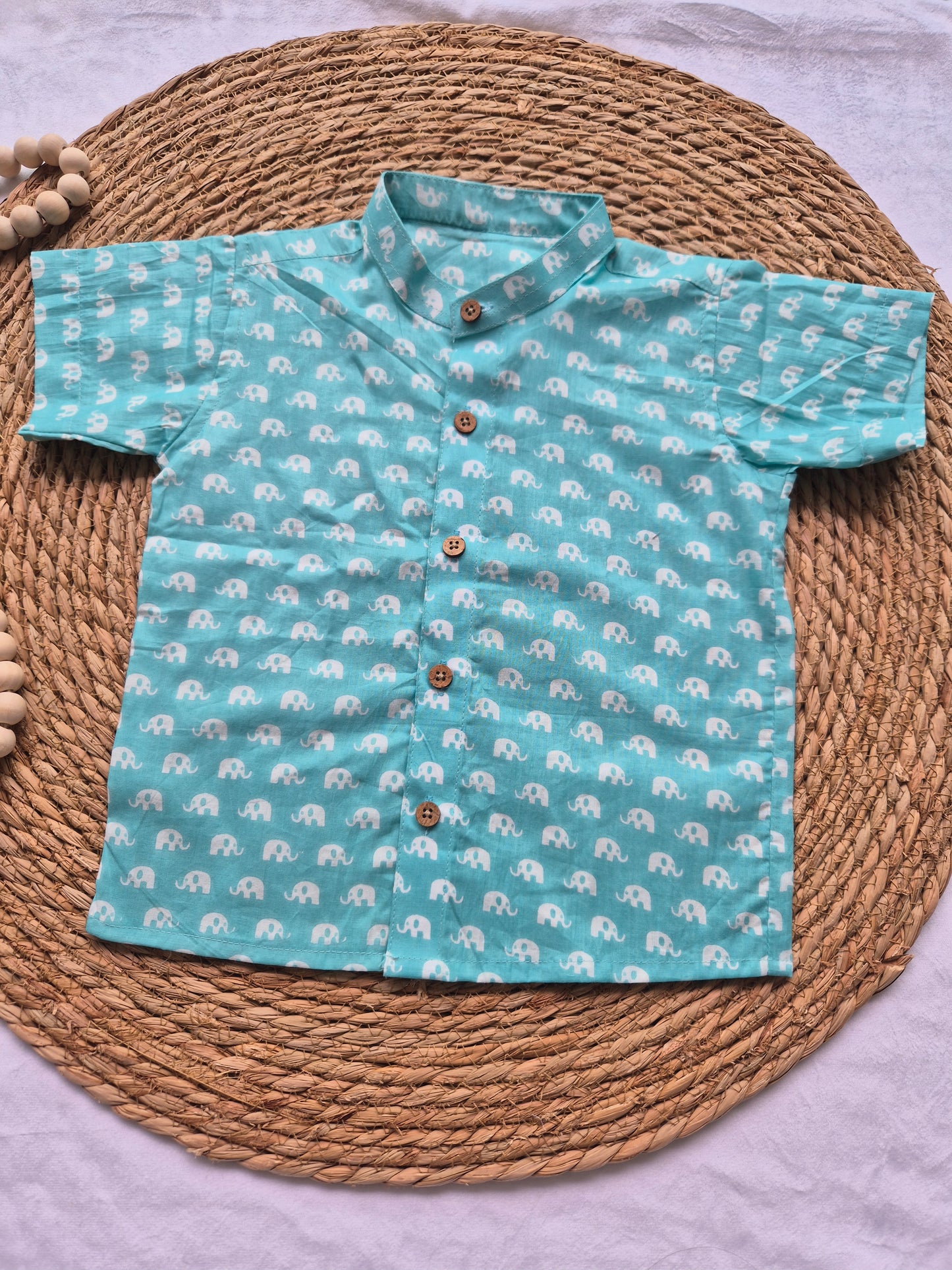 Cyan Small Elephant Cotton Kids Shirt