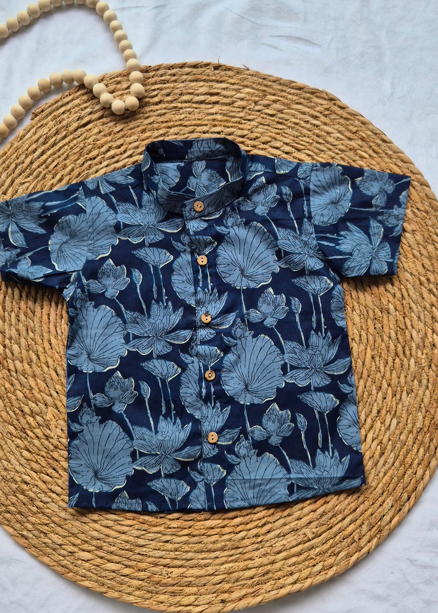 Kids Cotton Navy Blue Lotus Shirts (2-5years)