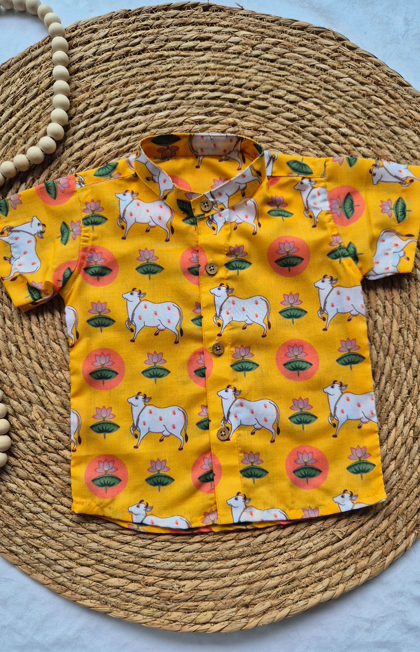 Yellow Pichwai Shirt - Mixed Cotton