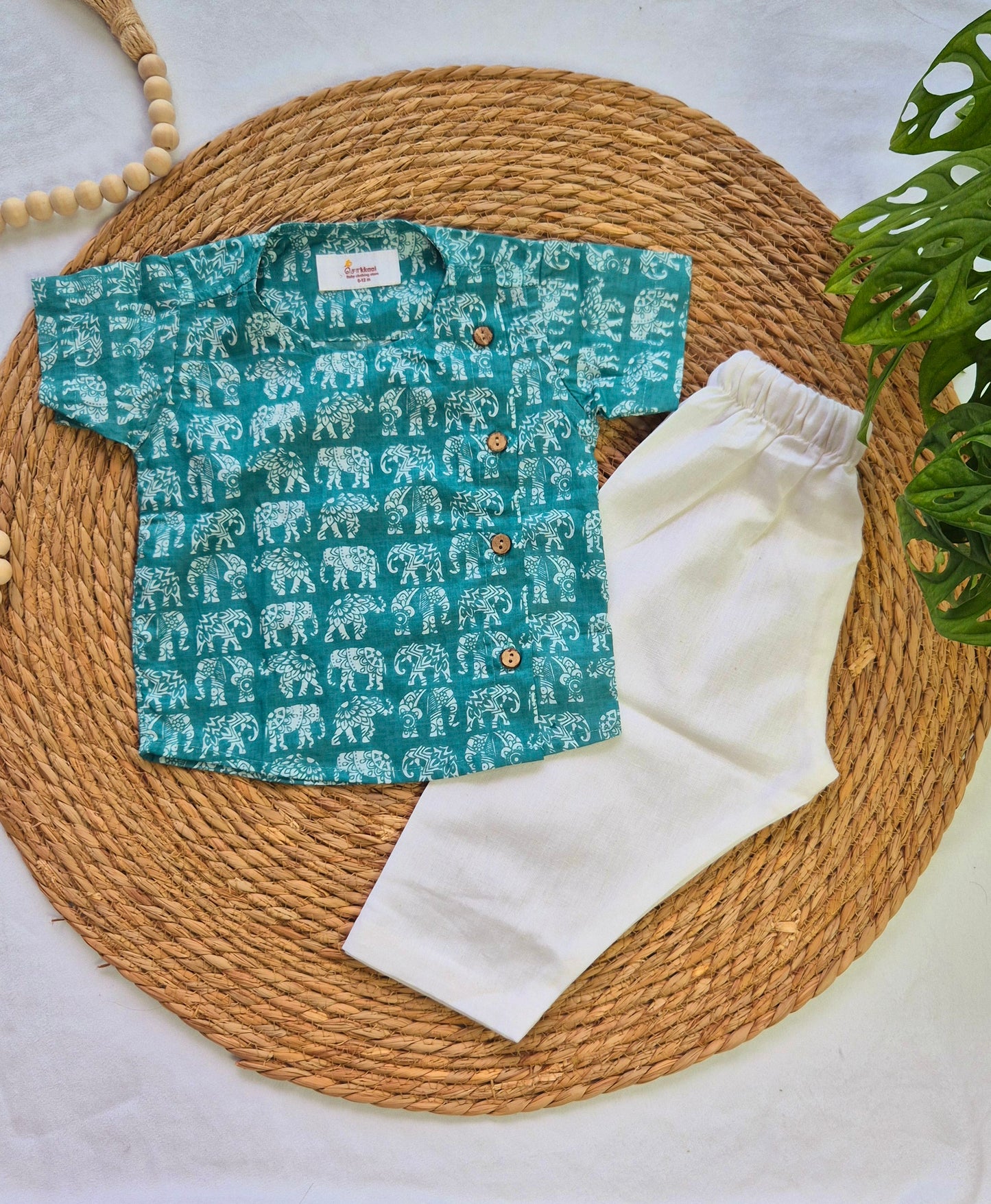 Short Sleeve Turquoise elephant Kurta/ Jippa (0-5years)