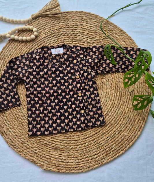 Long Sleeve Lotus Black Kurta/ Jippa (Nb-5years)