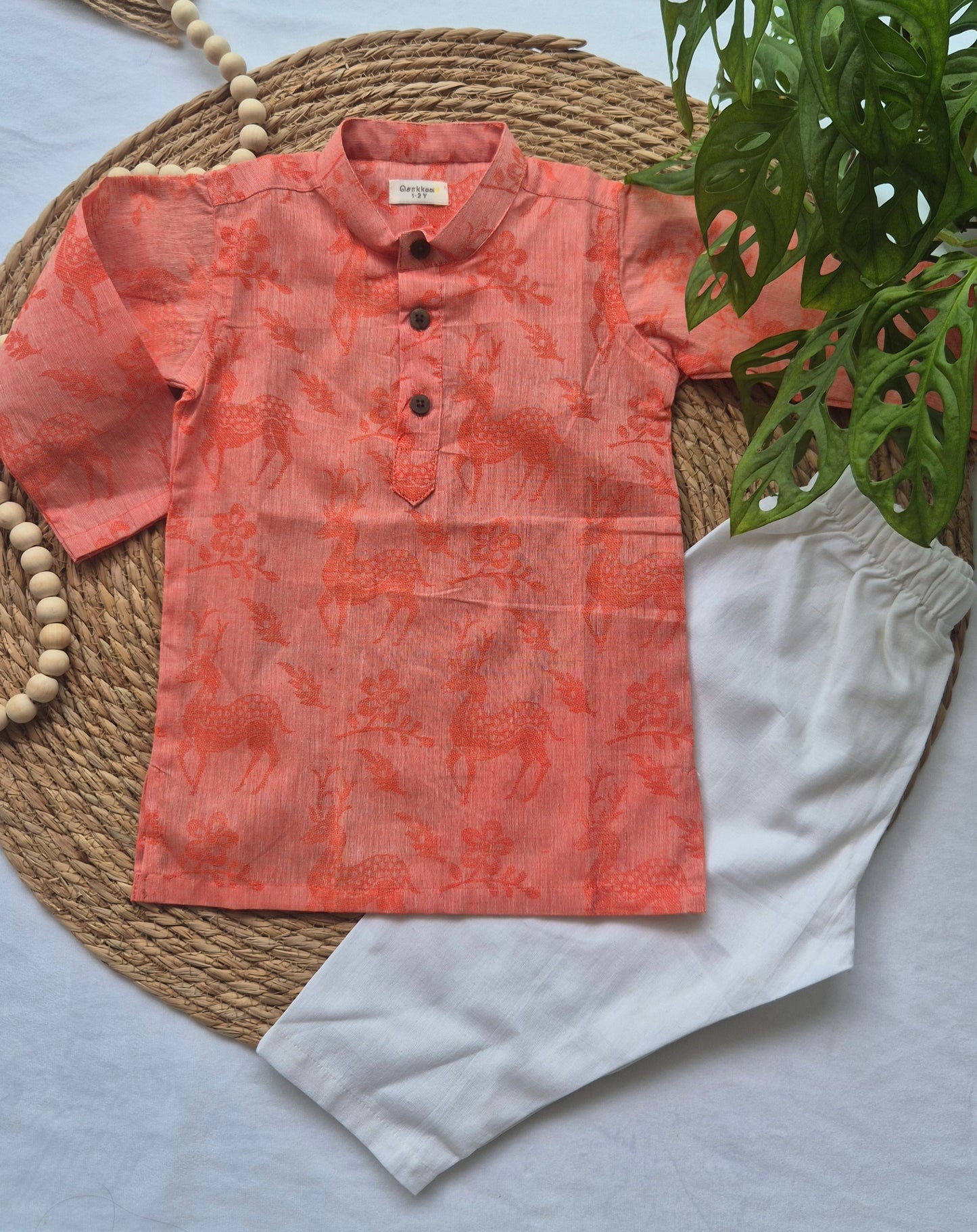 Long Kurta/ Jippa orange deer cotton (1 to 4years) Kurta Set