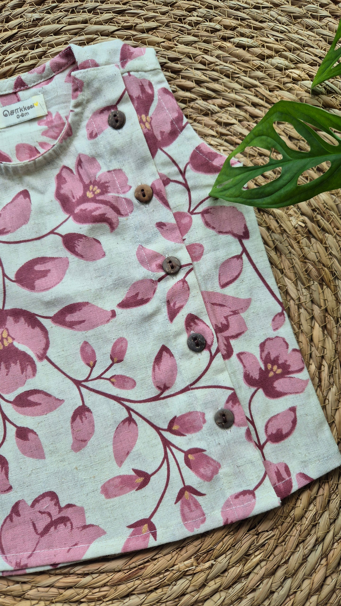 Sleeveless Pink Floral Side Button Jablas (0-4years)
