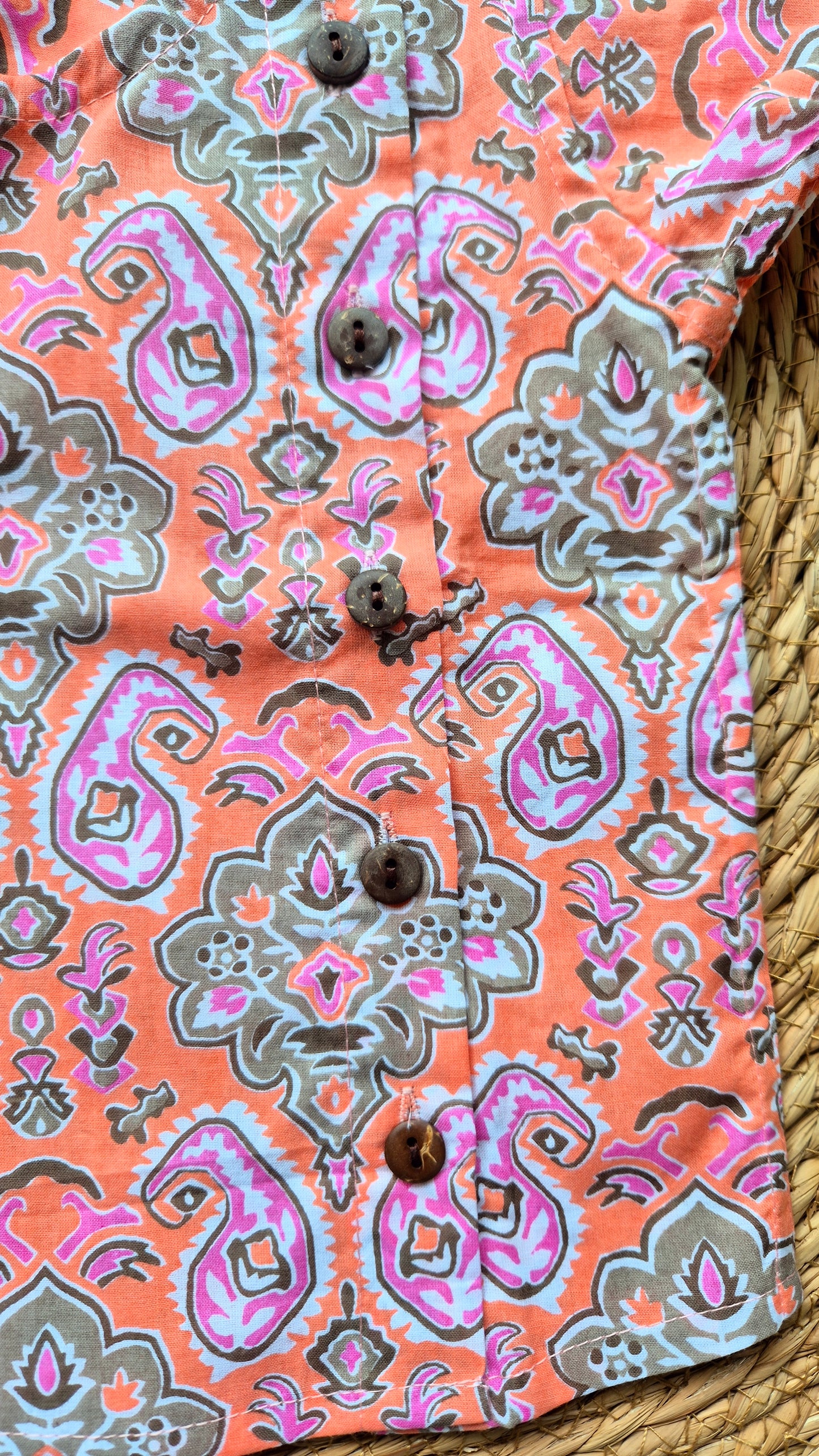 Long Sleeve orange geometric printed cotton Kurta/ Jippa (newborn to 4years)