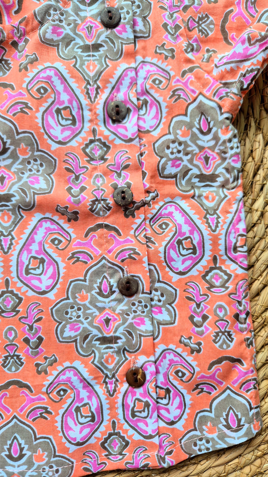 Long Sleeve orange geometric printed cotton Kurta/ Jippa (newborn to 4years)