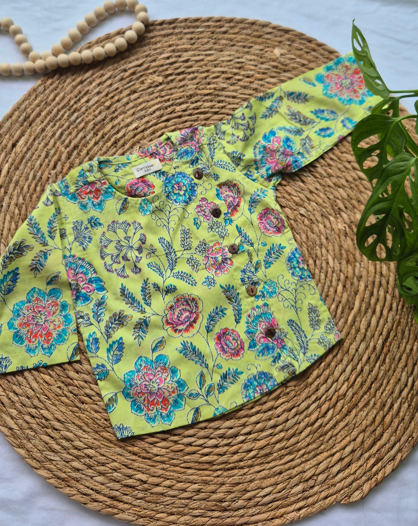 Light green floral printed cotton Kurta/ Jippa (6m to 2years)