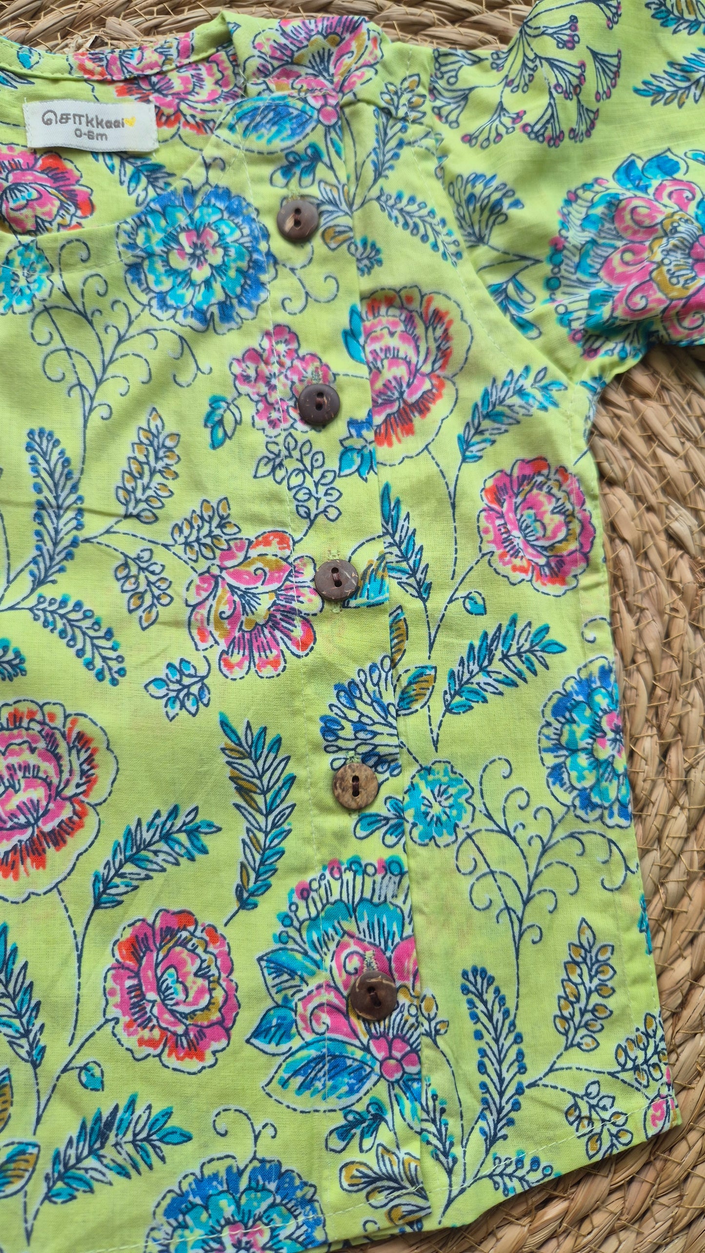 Light green floral printed cotton Kurta/ Jippa (6m to 2years)