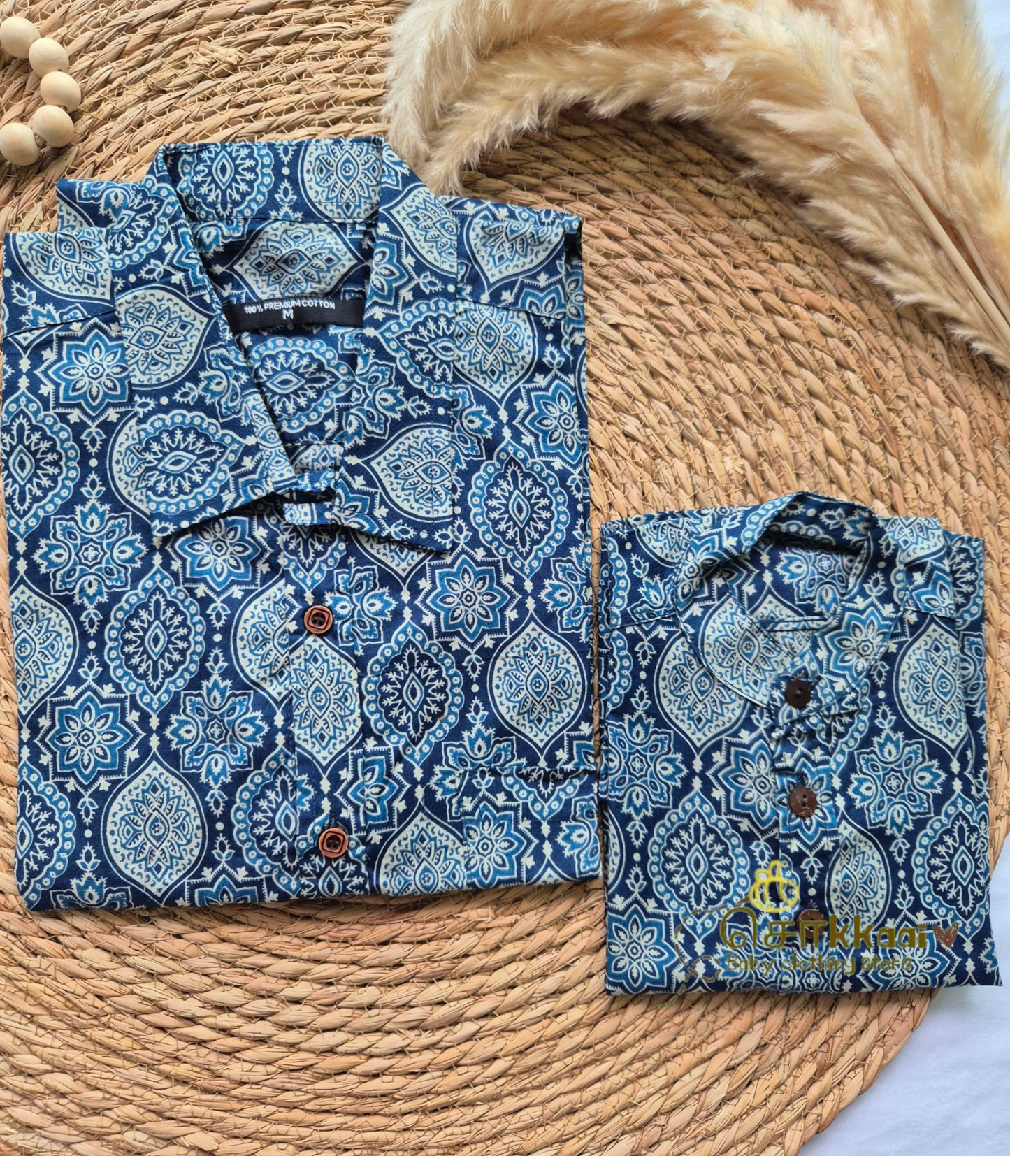Blue ajrakh print Men's shirt (family combo) - M to XXL