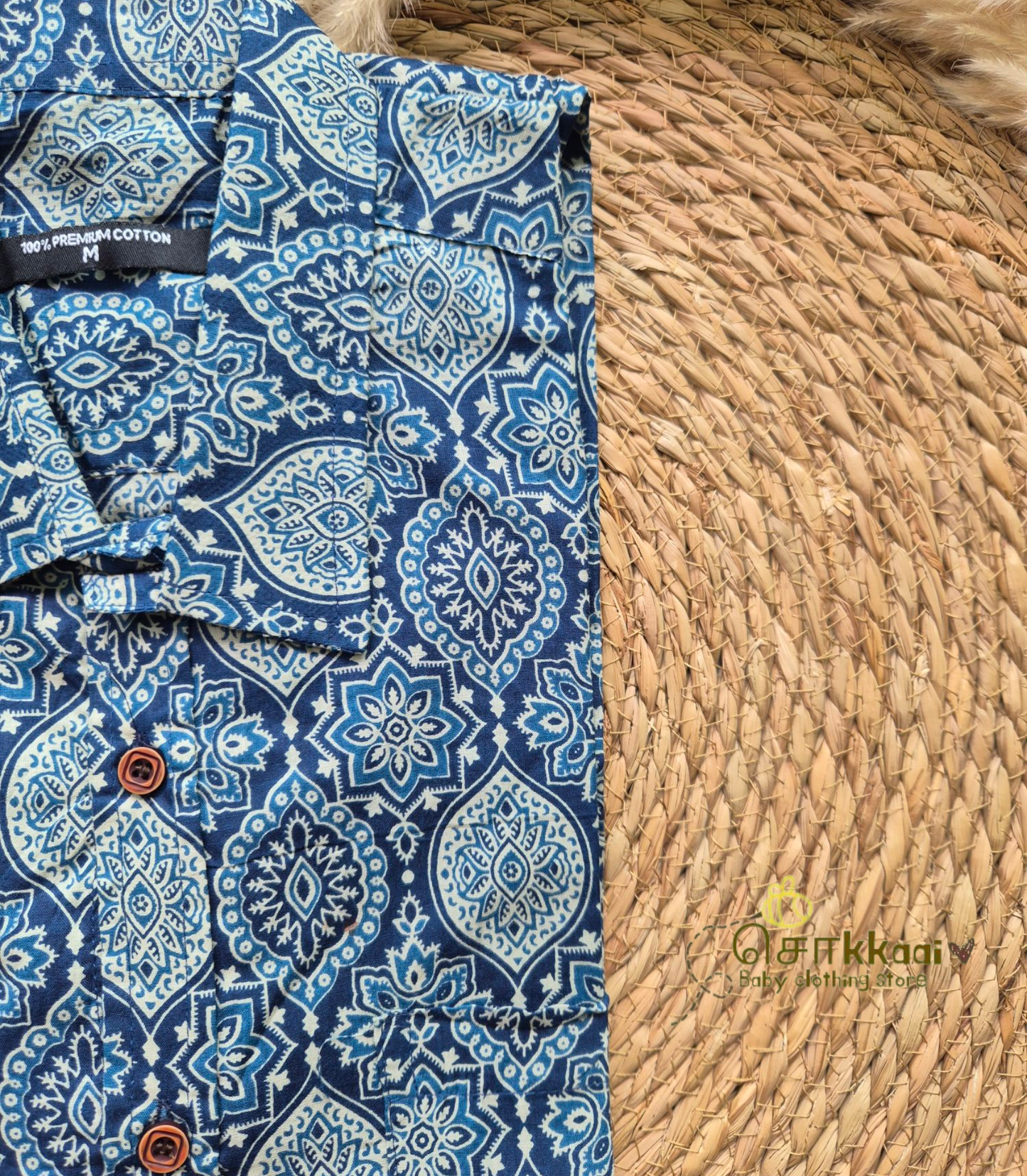 Blue ajrakh print Men's shirt (family combo) - M to XXL