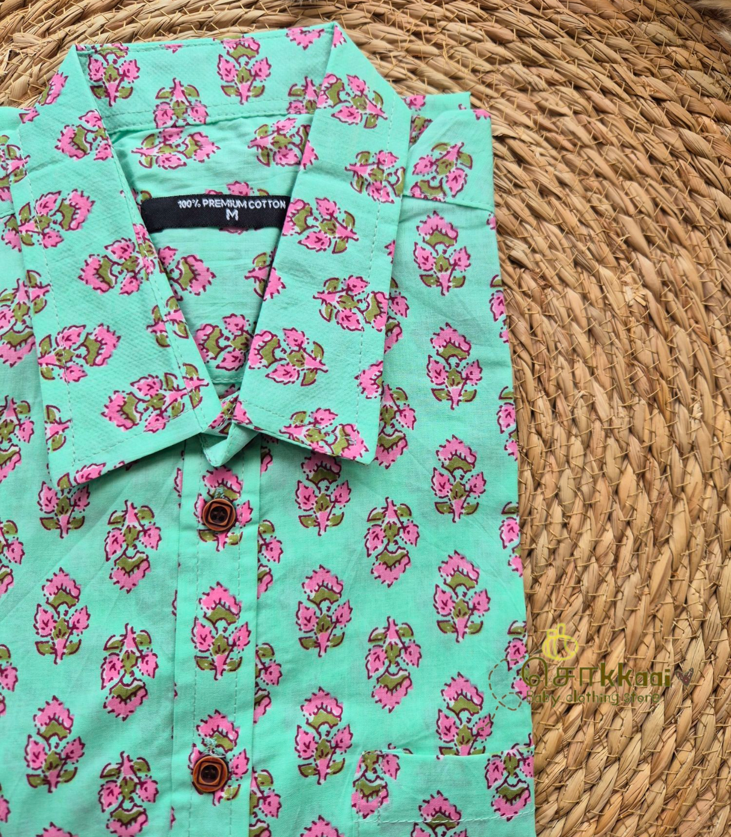 Mint green floral Men's shirt (family combo) - M to XXL