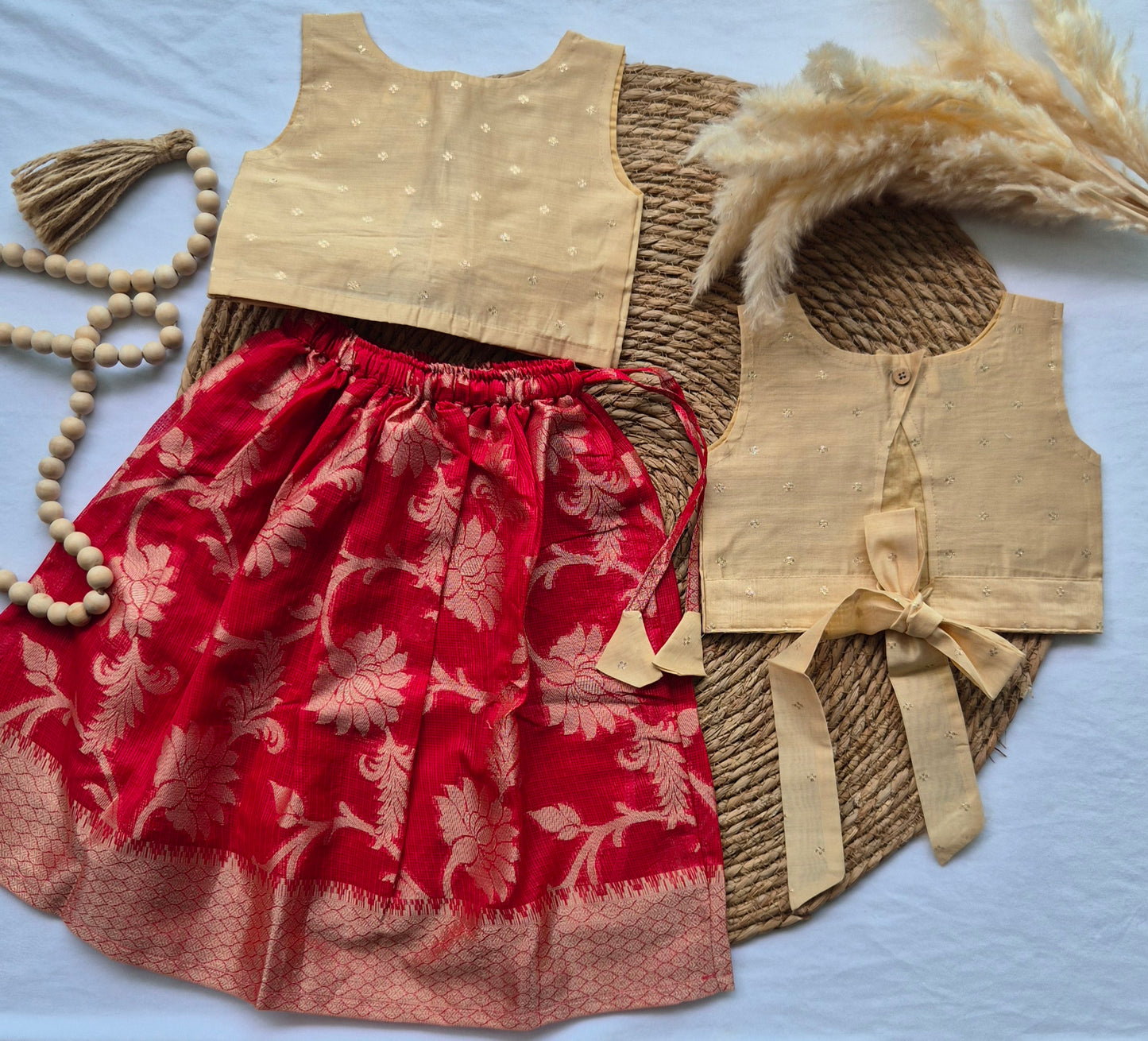 Red and Biege Skirt and top for Girls (1-4years)