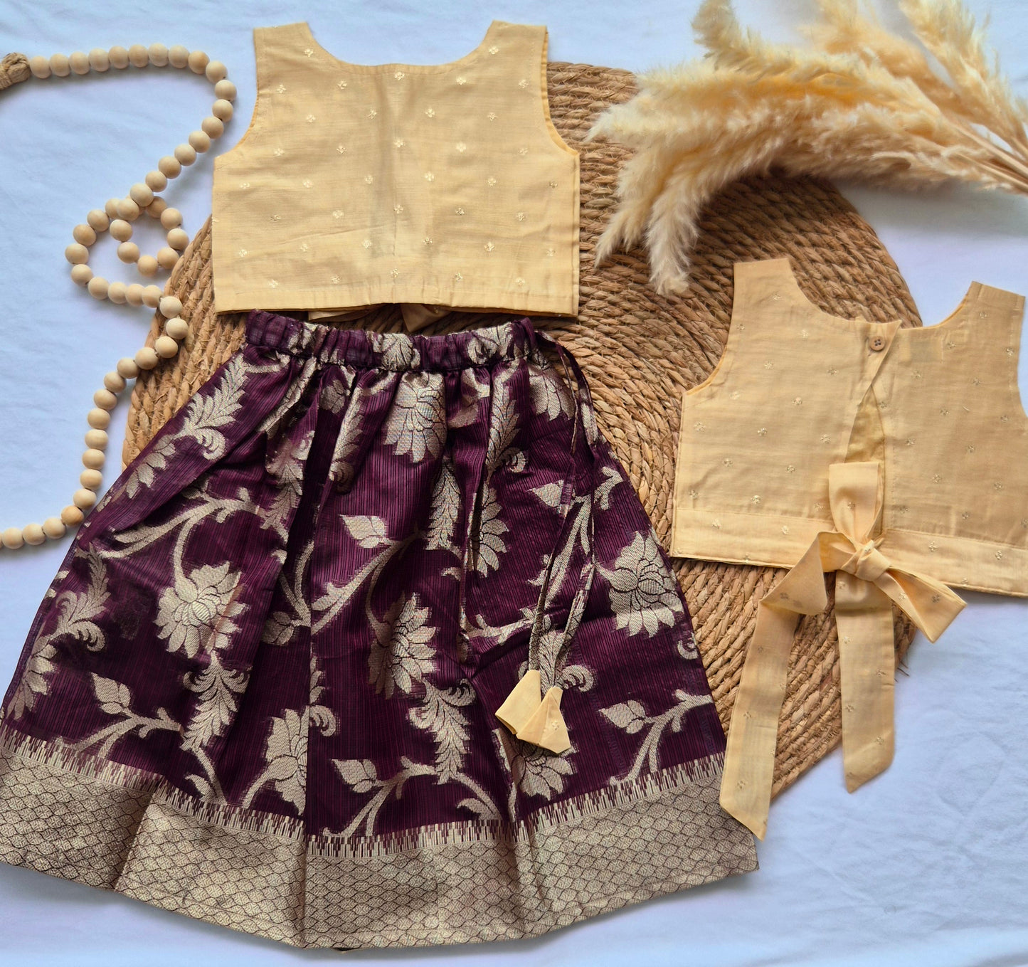 Wine Purple and Biege Skirt and top for Girls (1-4years)