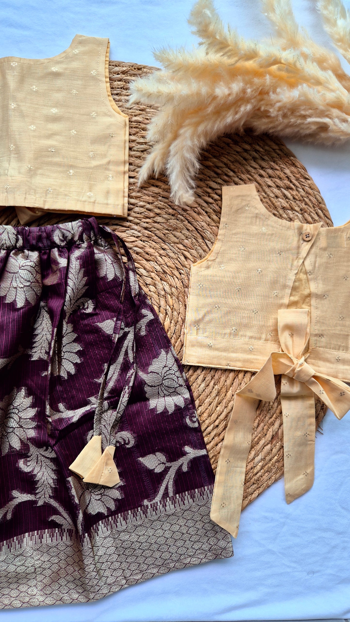 Wine Purple and Biege Skirt and top for Girls (1-4years)