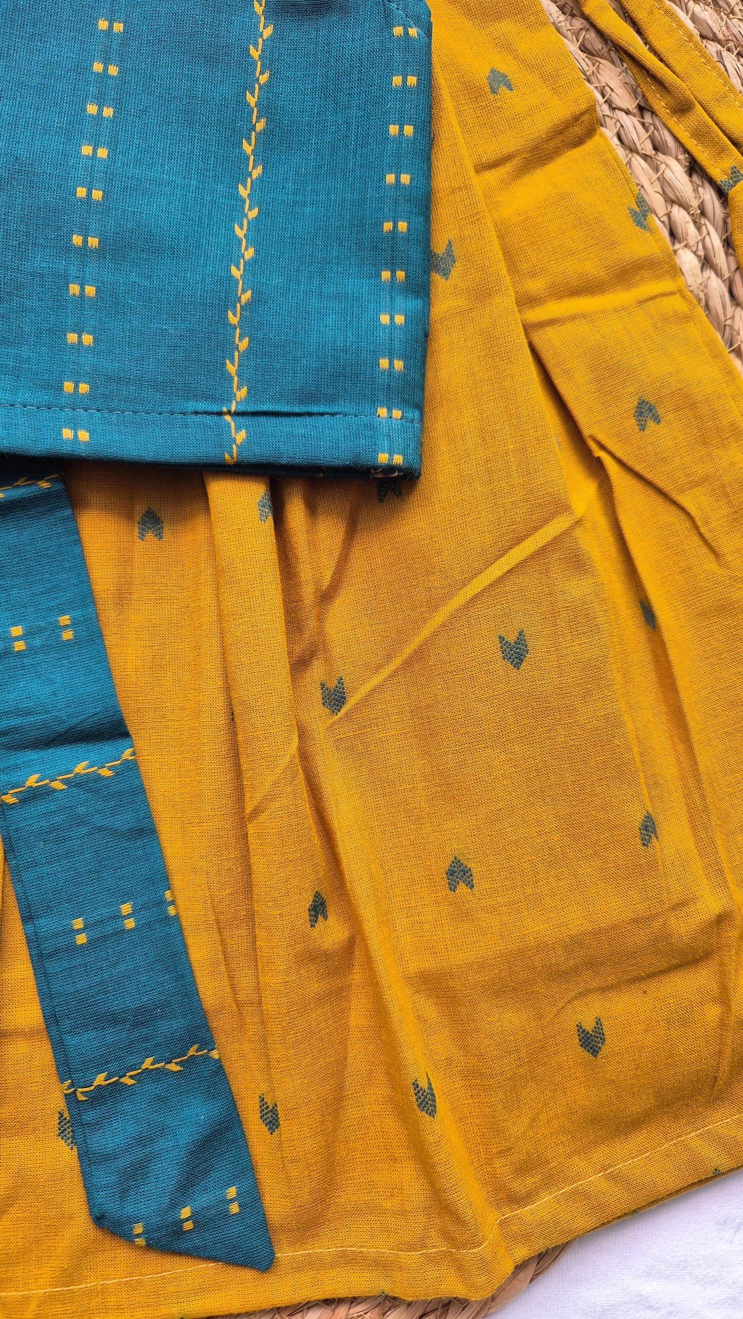 Mustard Yellow Handloom Cotton Skirt and top for Girls (1-4years)