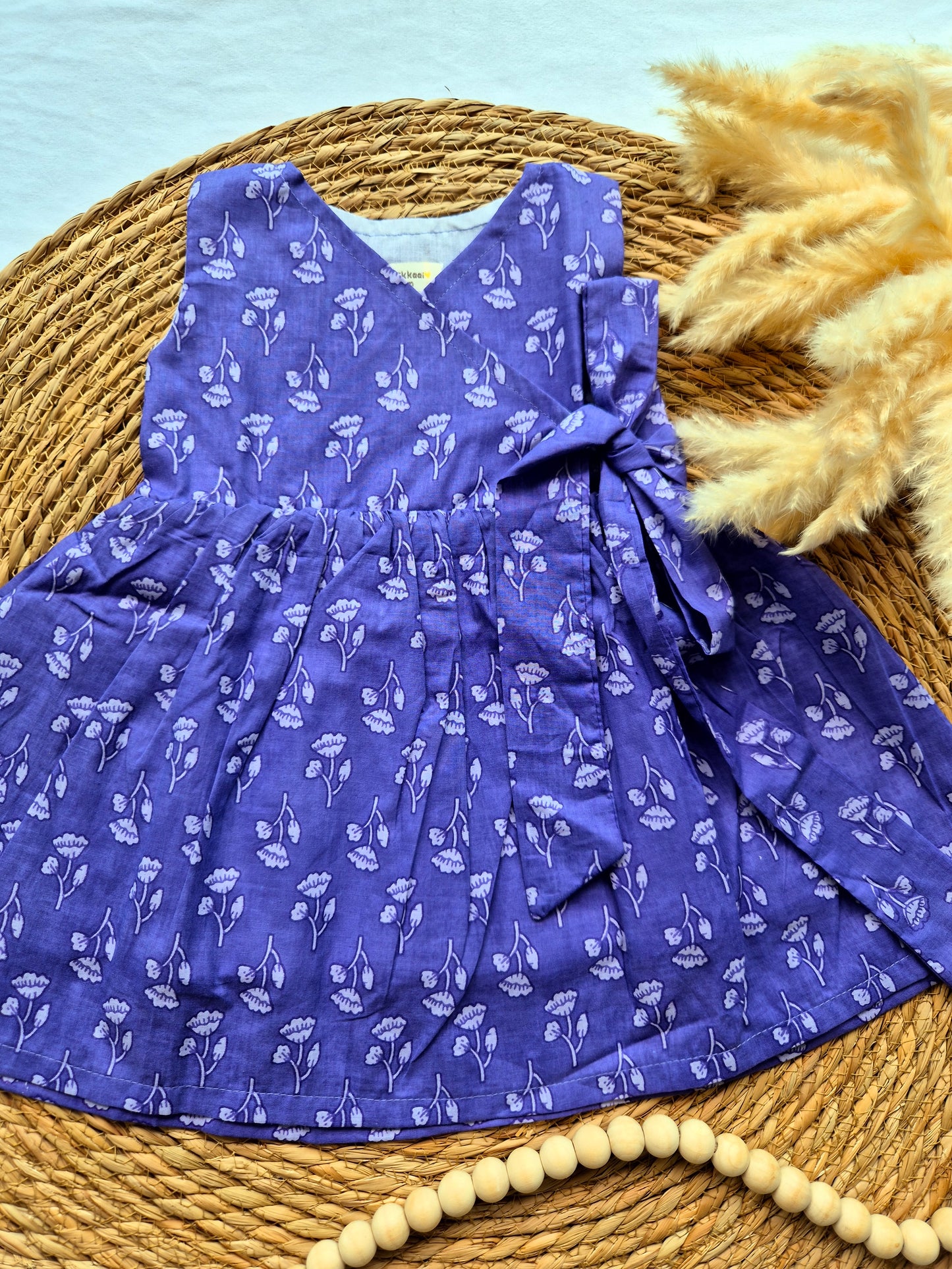 Overlap Flared Baby Girl Frock - Purple Small lotus (Newborn to 5years)