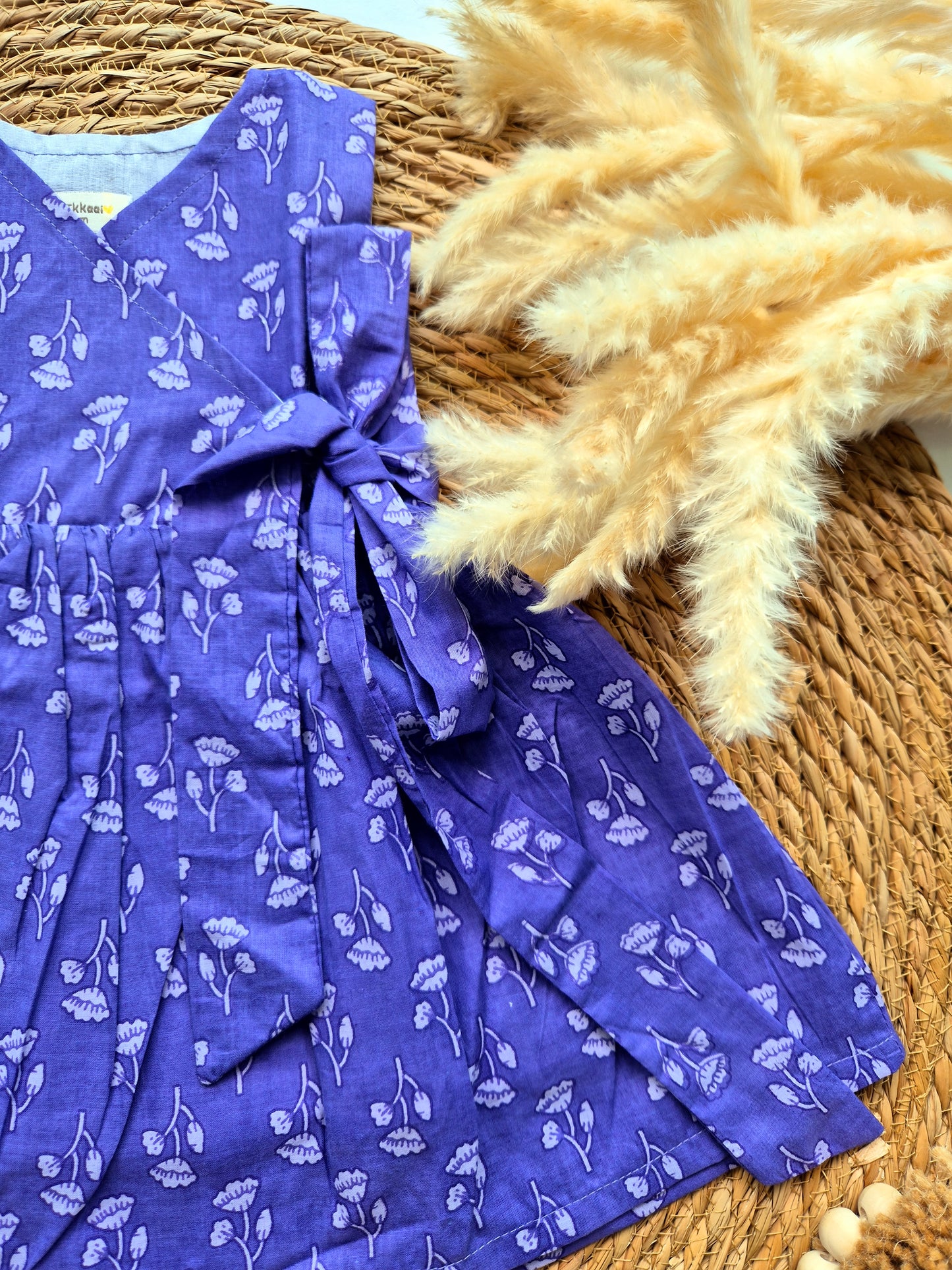 Overlap Flared Baby Girl Frock - Purple Small lotus (Newborn to 5years)