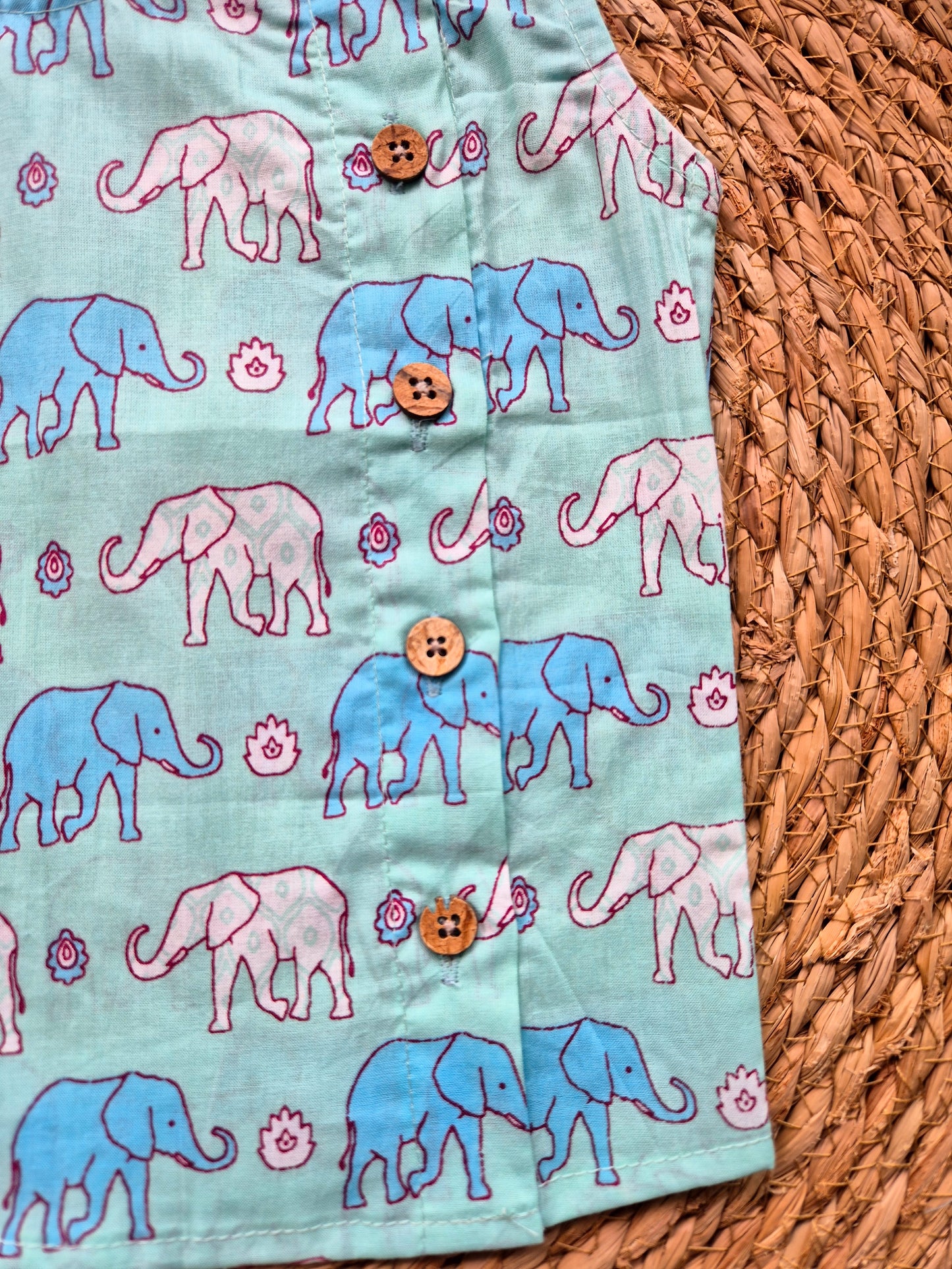 Sea blue elephant sleeveless kids cotton jabla (Newborn to 3years)