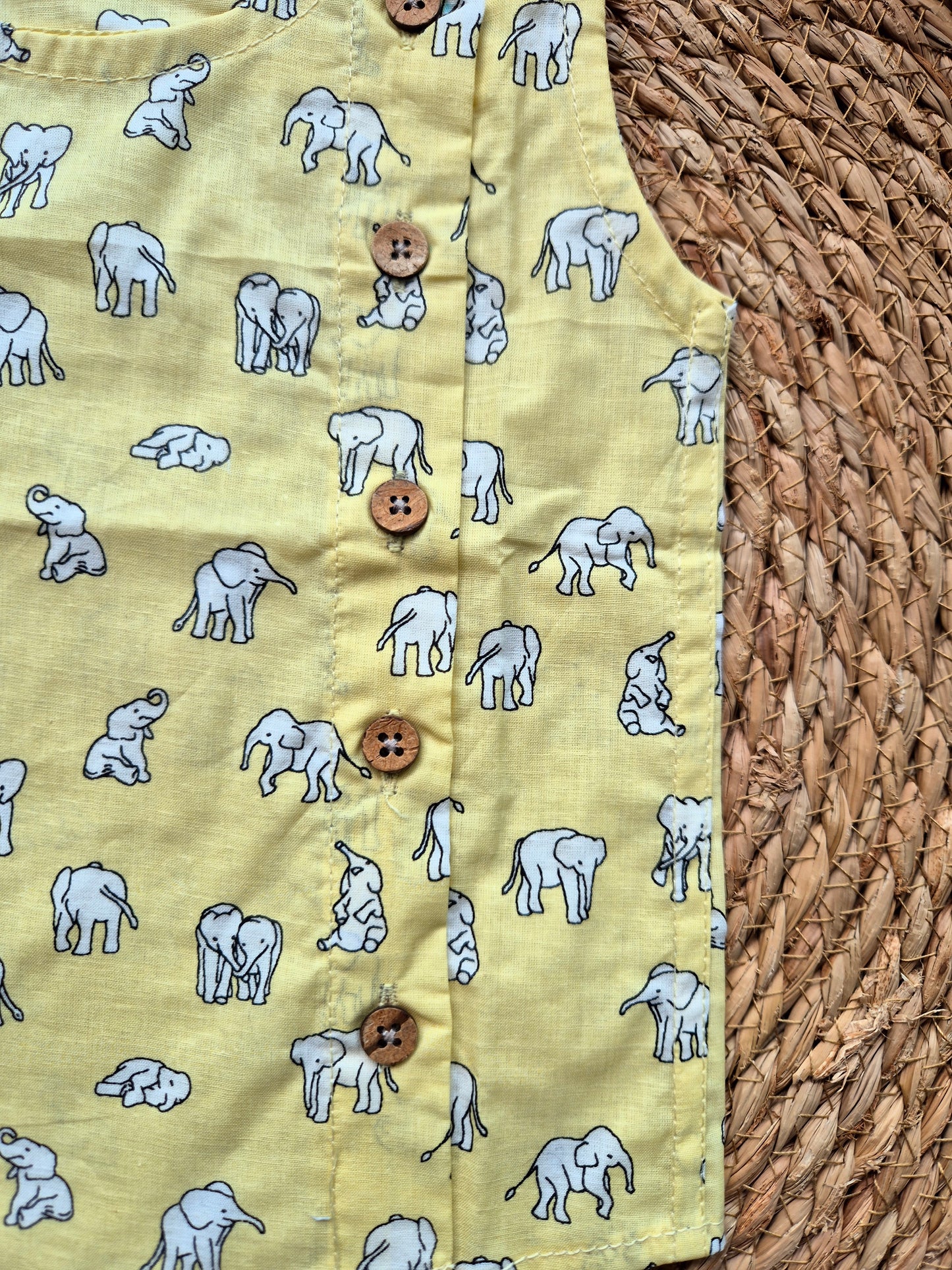 Yellow elephant sleeveless kids cotton jabla (Newborn to 3years)