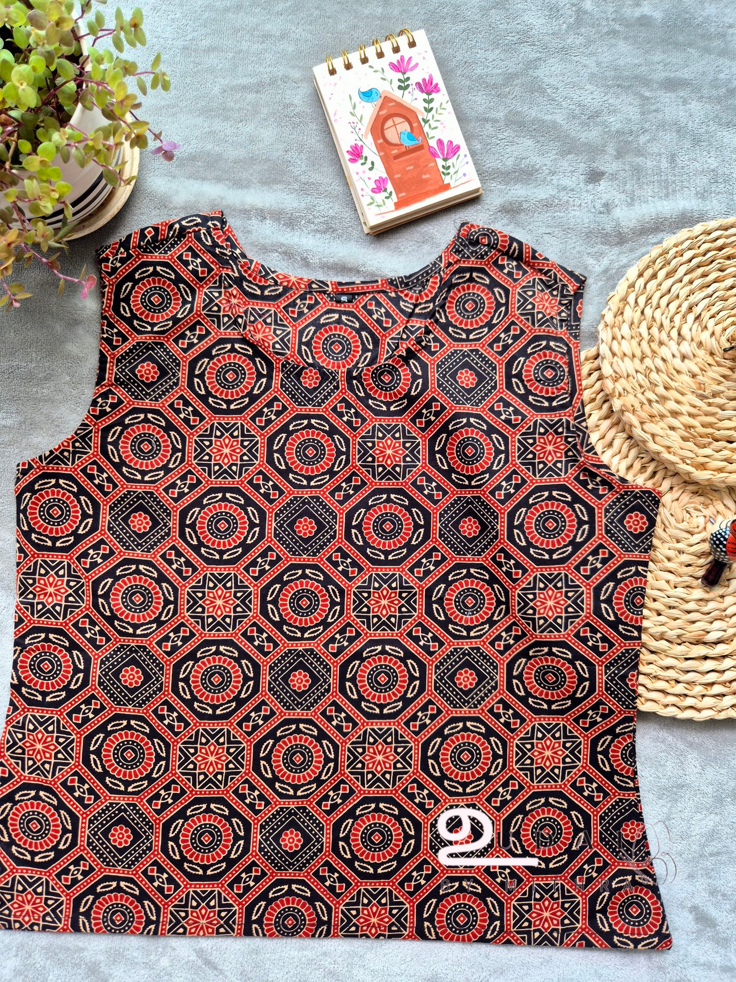 Black ajrakh womens sleeveless top - XS to XXL