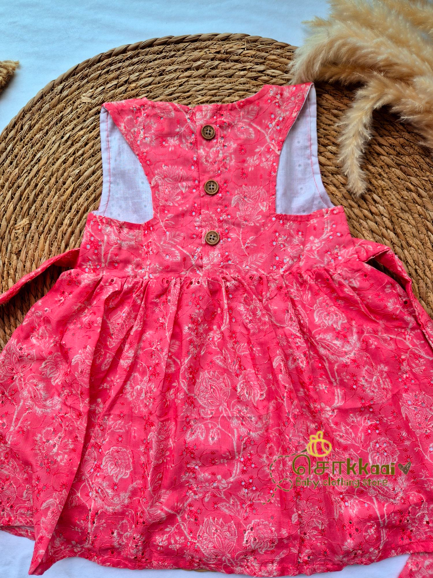 Hakoba cotton Baby Girl Frock - Pink floral (2 to 4years)