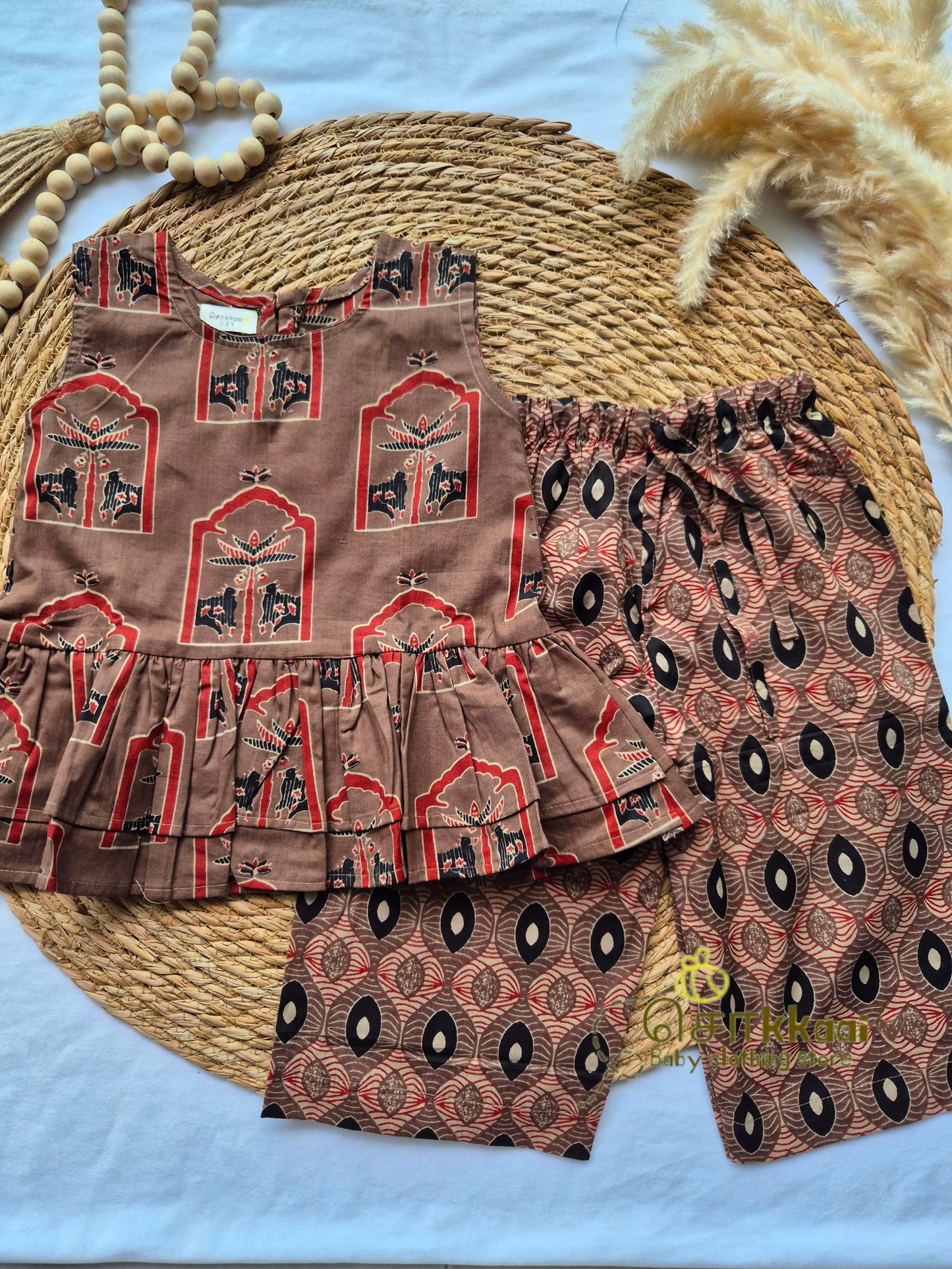 Brown Pichwai palazzo set (1-5years)
