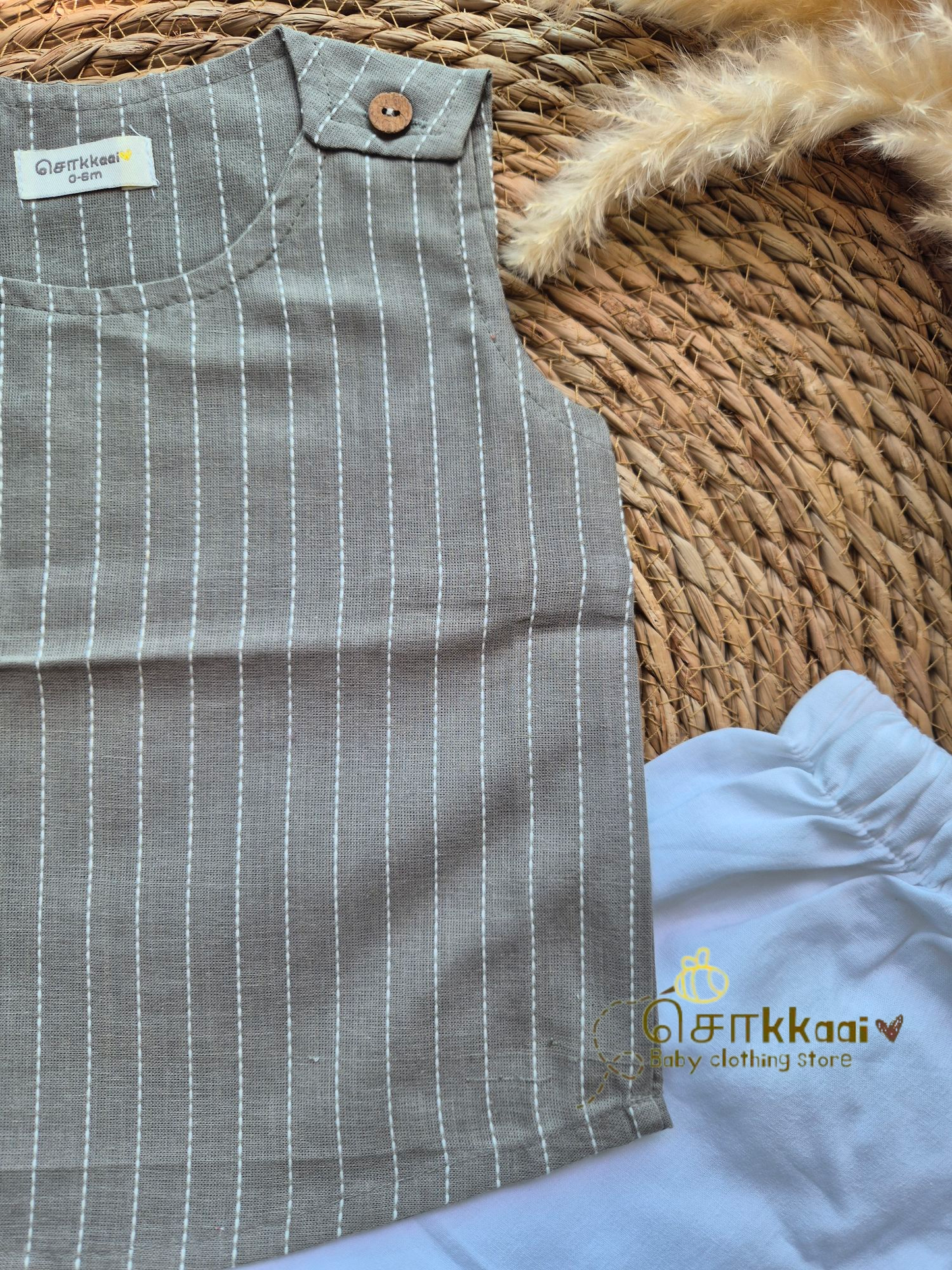 Grey shoulder button sleeveless set (0-3years) - Unisex