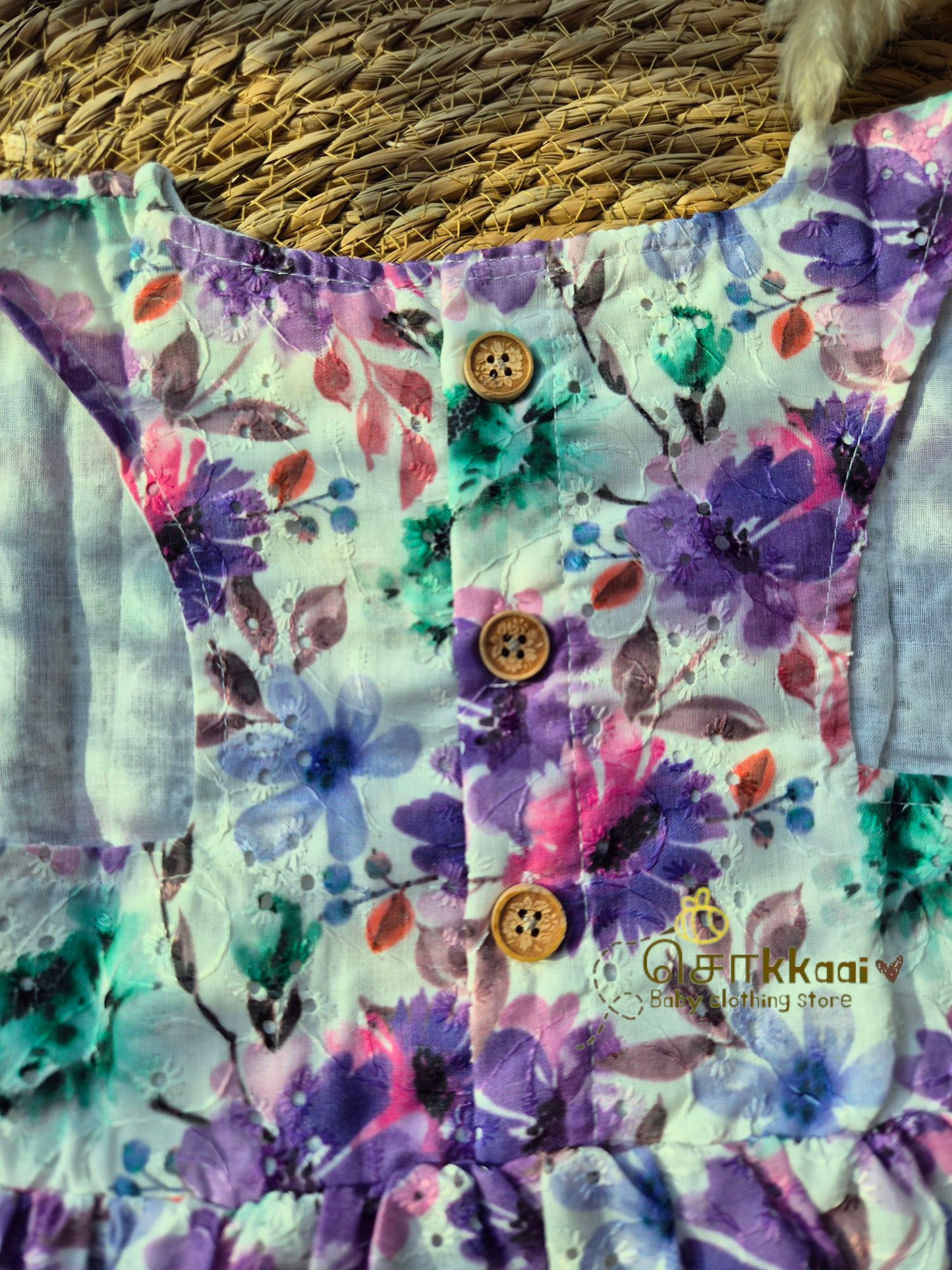 Hakoba cotton Baby Girl Frock - Purple floral (2 to 4years)