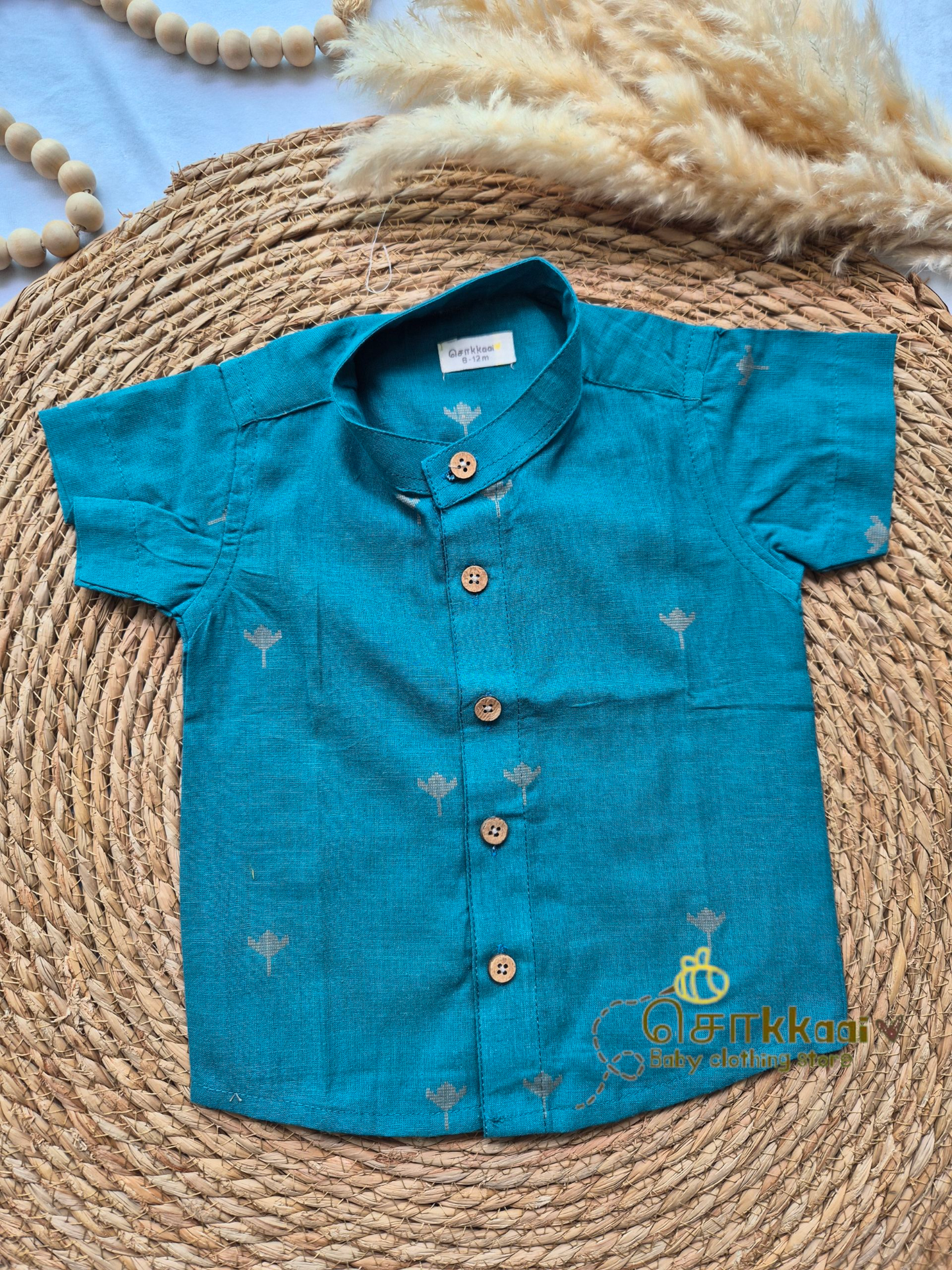 Peacock blue lotus Kids Shirt with veshti (6m to 5years)