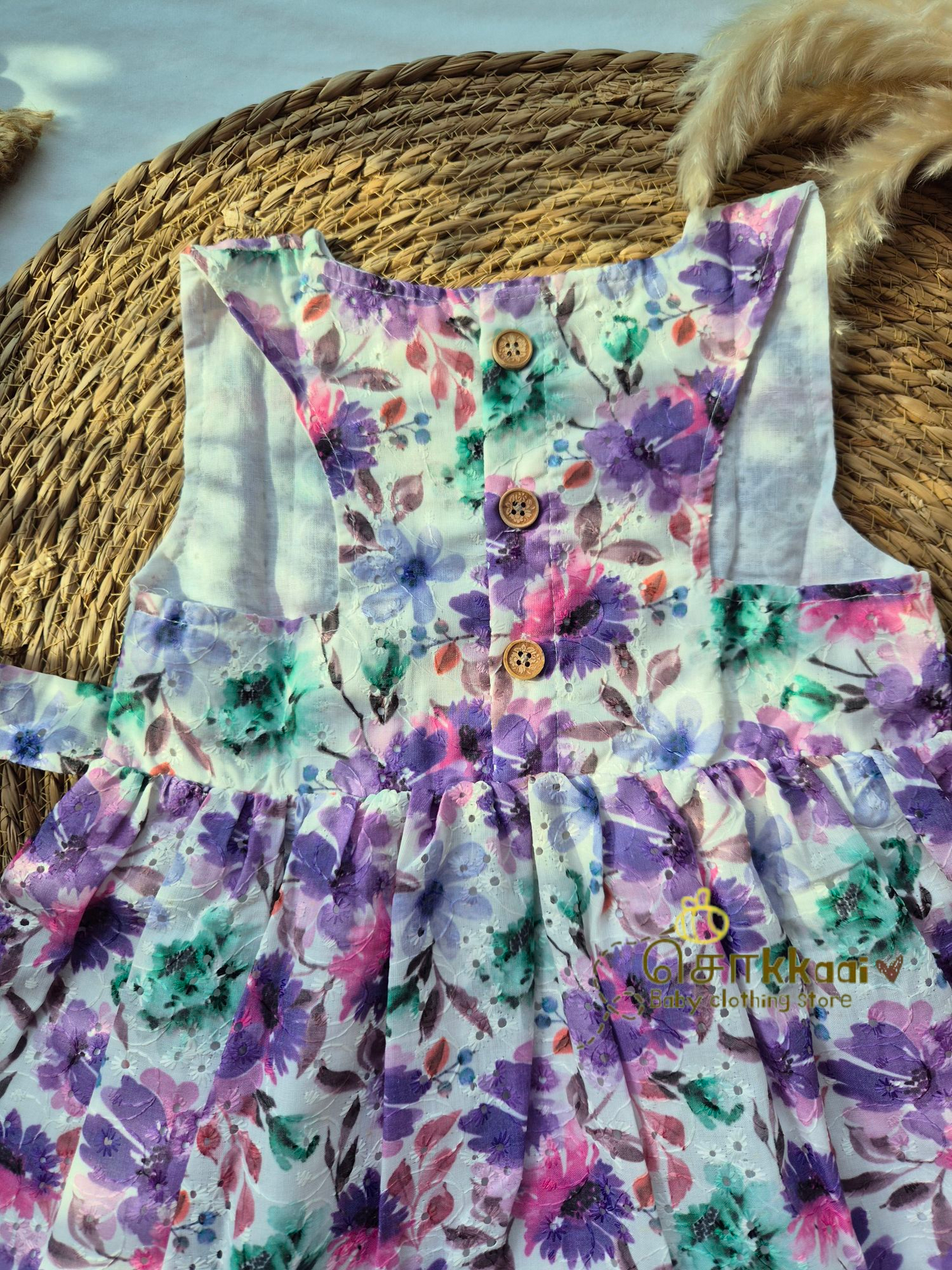 Hakoba cotton Baby Girl Frock - Purple floral (2 to 4years)