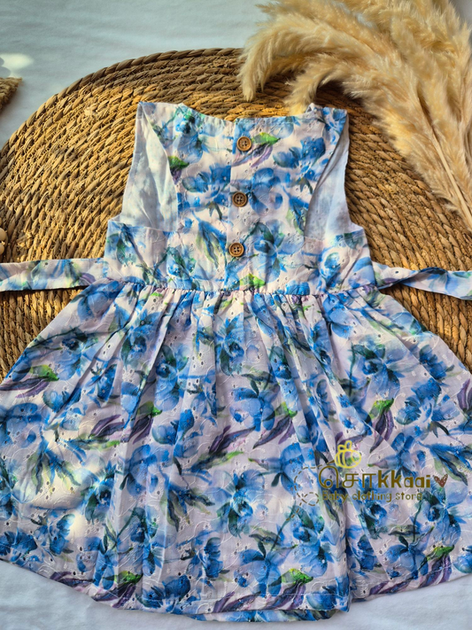 Hakoba cotton Baby Girl Frock - Blue floral (2 to 4years)