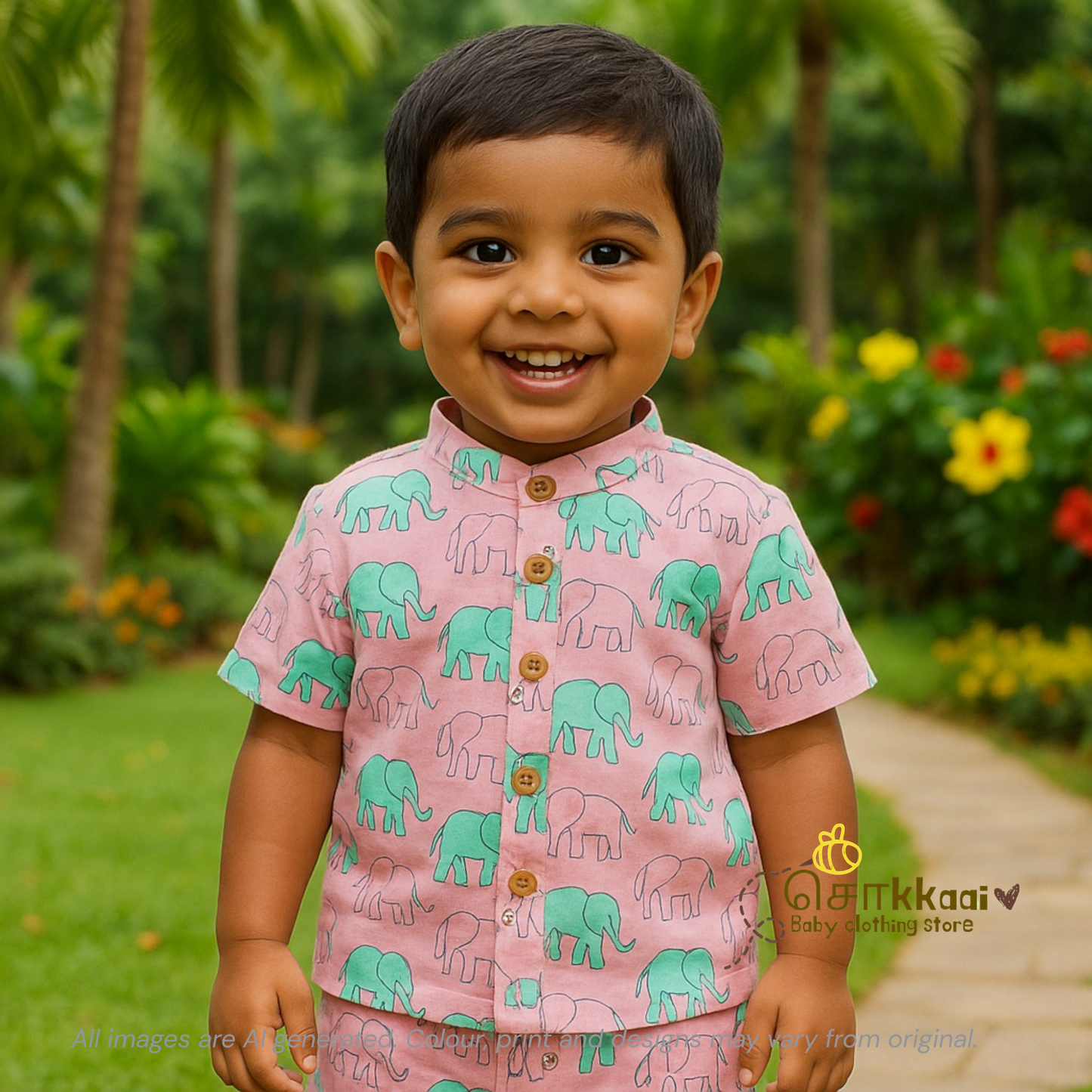 Pink elephant cotton Coord Set - Boy (2-5years) - Sokkaai