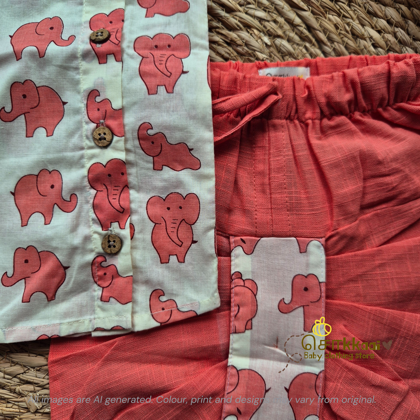 Peach elephant kids cotton dhoti set (0-5yrs) - Sokkaai