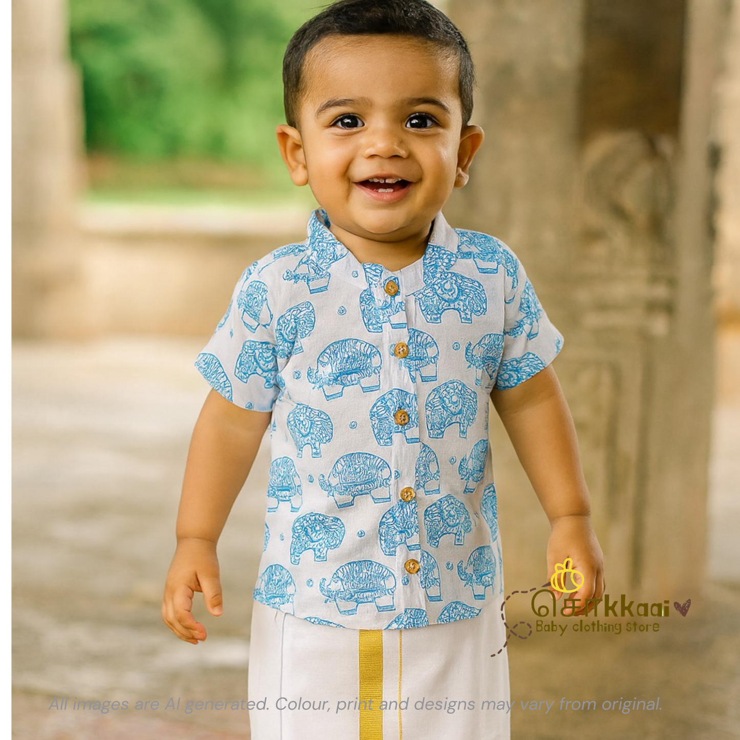 Blue big elephant mix cotton Kids Shirt (0 to 5years) - Sokkaai