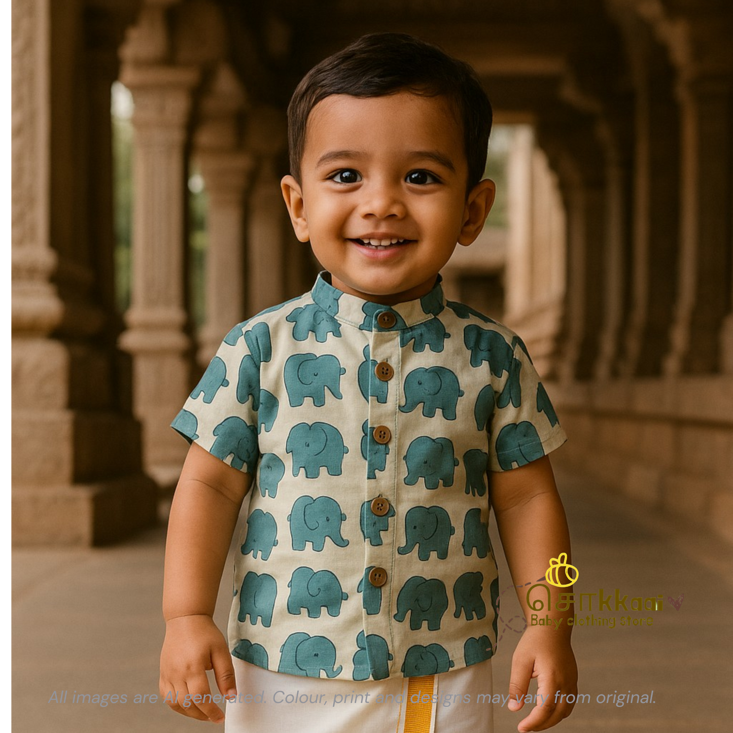 Blue small elephant cambric cotton Kids Shirt (6m to 5years) - Sokkaai