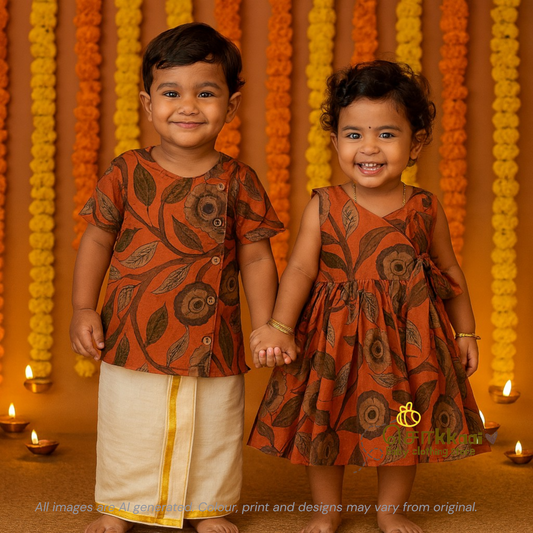 Rustic orange trails side button shirt (0-2years) - Sokkaai