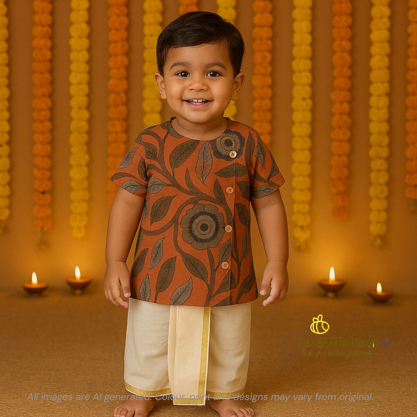 Rustic orange trails side button shirt (0-2years) - Sokkaai