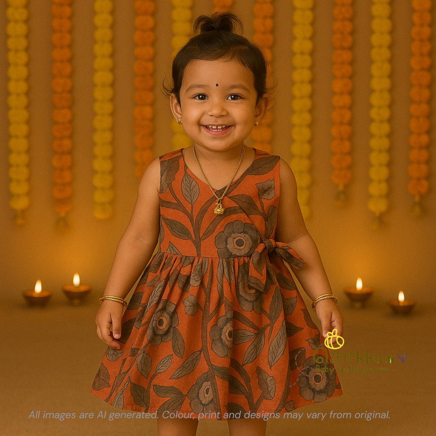 Rustic orange trails Overlap Flared Girl Frock - (0-3years) - Sokkaai