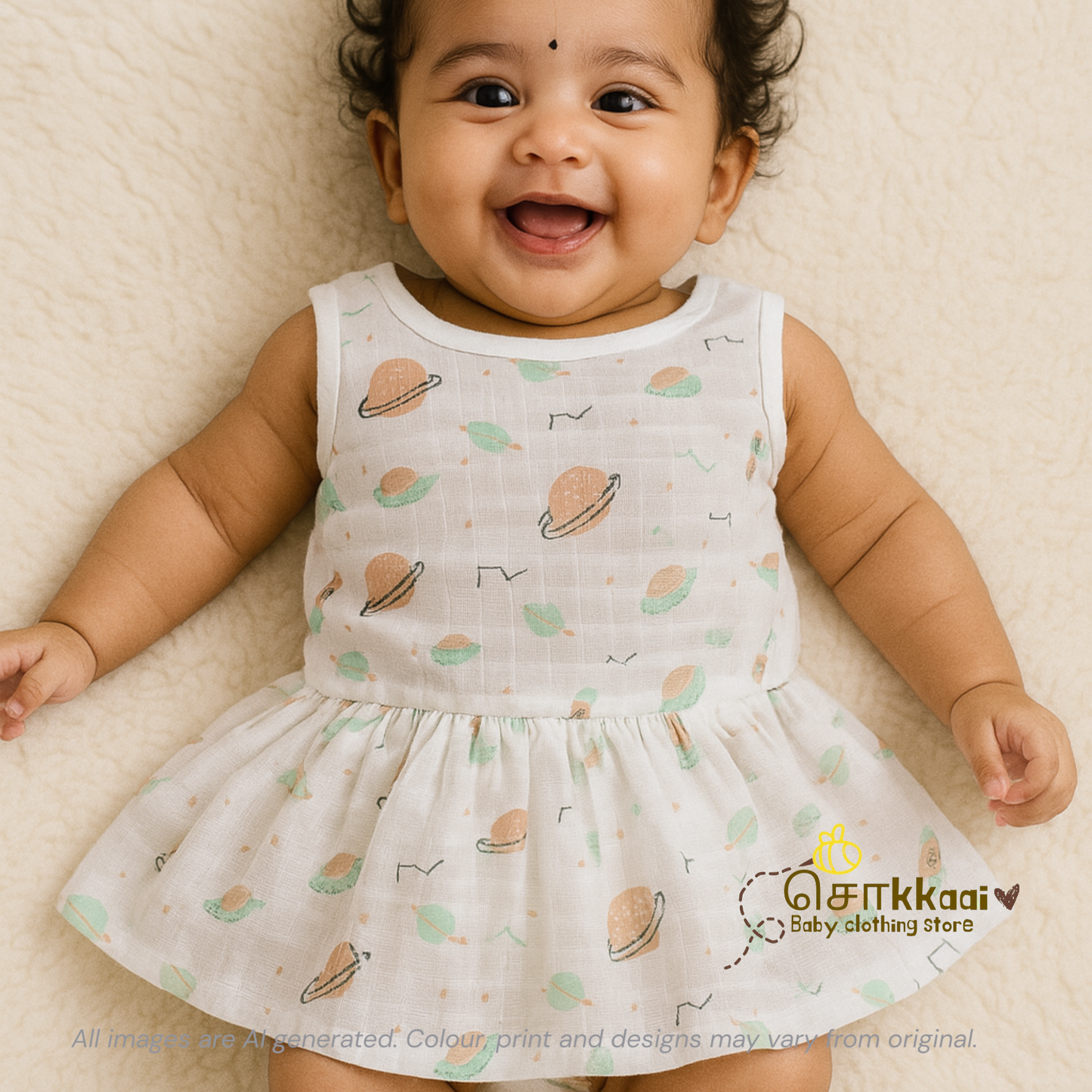 Pack of 2 button frock - Space & Veggies Magic (0-6m)