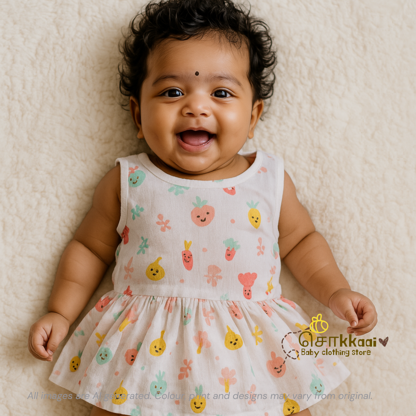 Pack of 2 button frock - Space & Veggies Magic (0-6m)