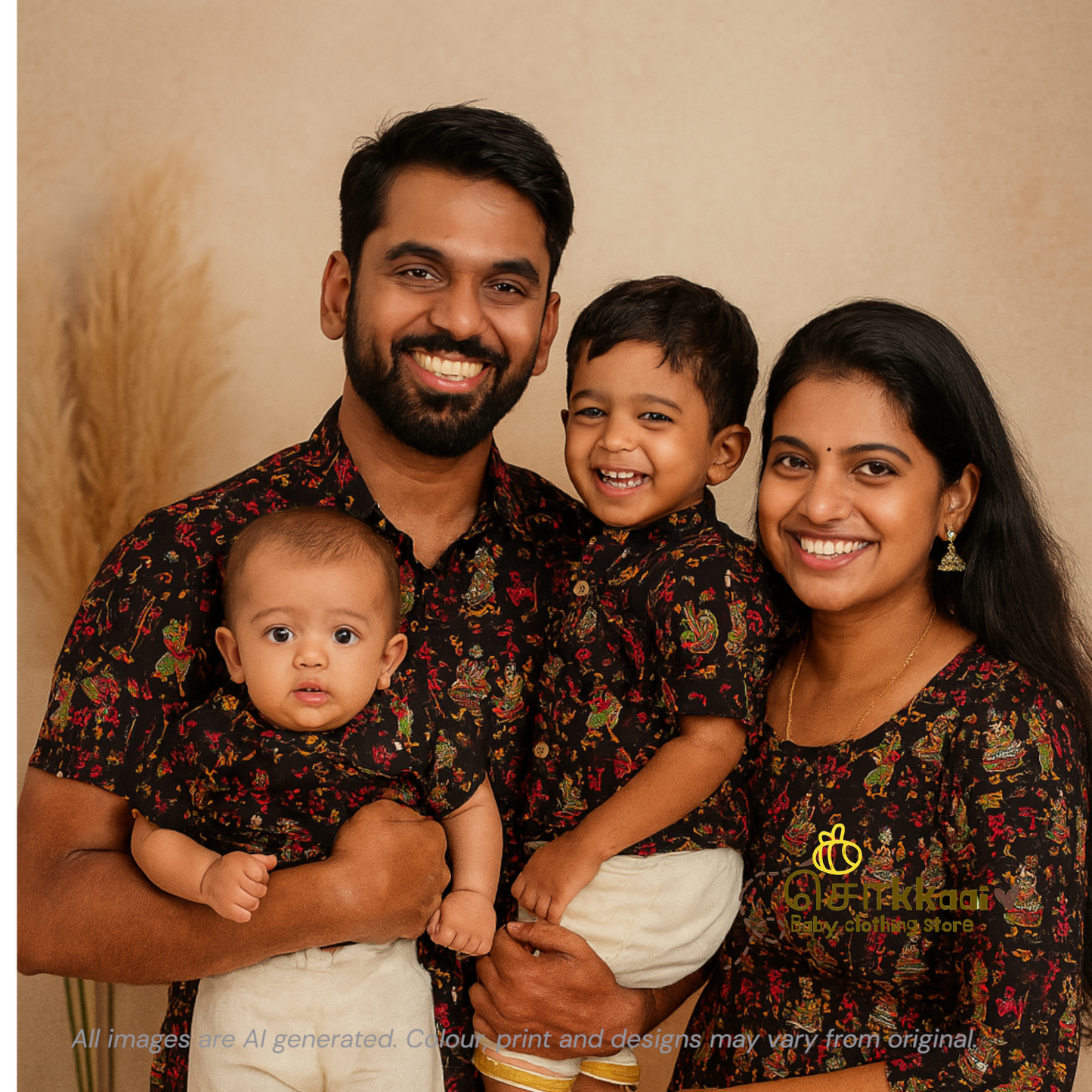 Black kalamkari Dad-Mom-Son Combo - (0 to 1 year)