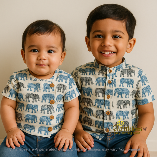 Black Blue elephant Kids shirt (family combo) - 1 to 5years.