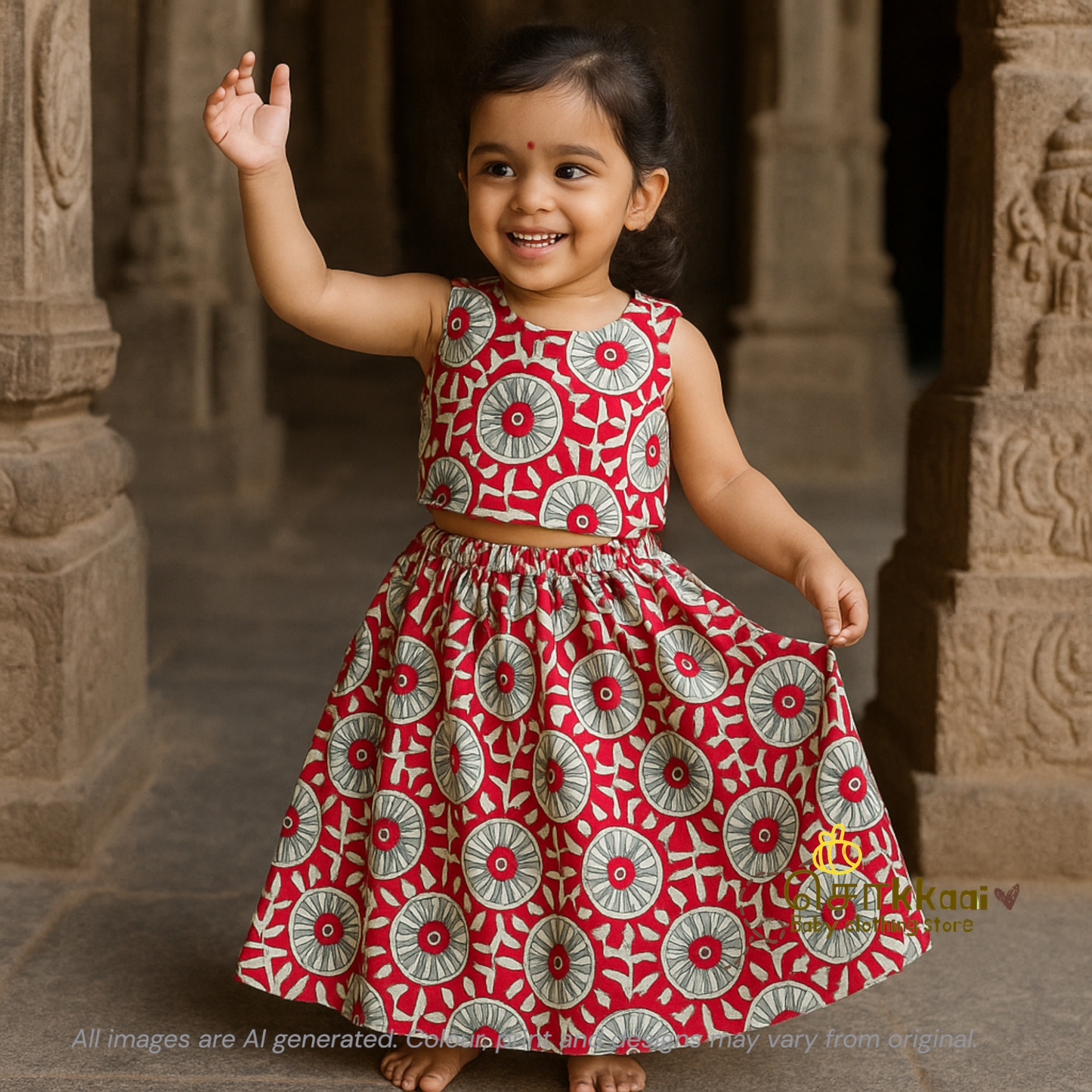 Red Spiral Cotton Skirt and top for Girls (6m-4years)