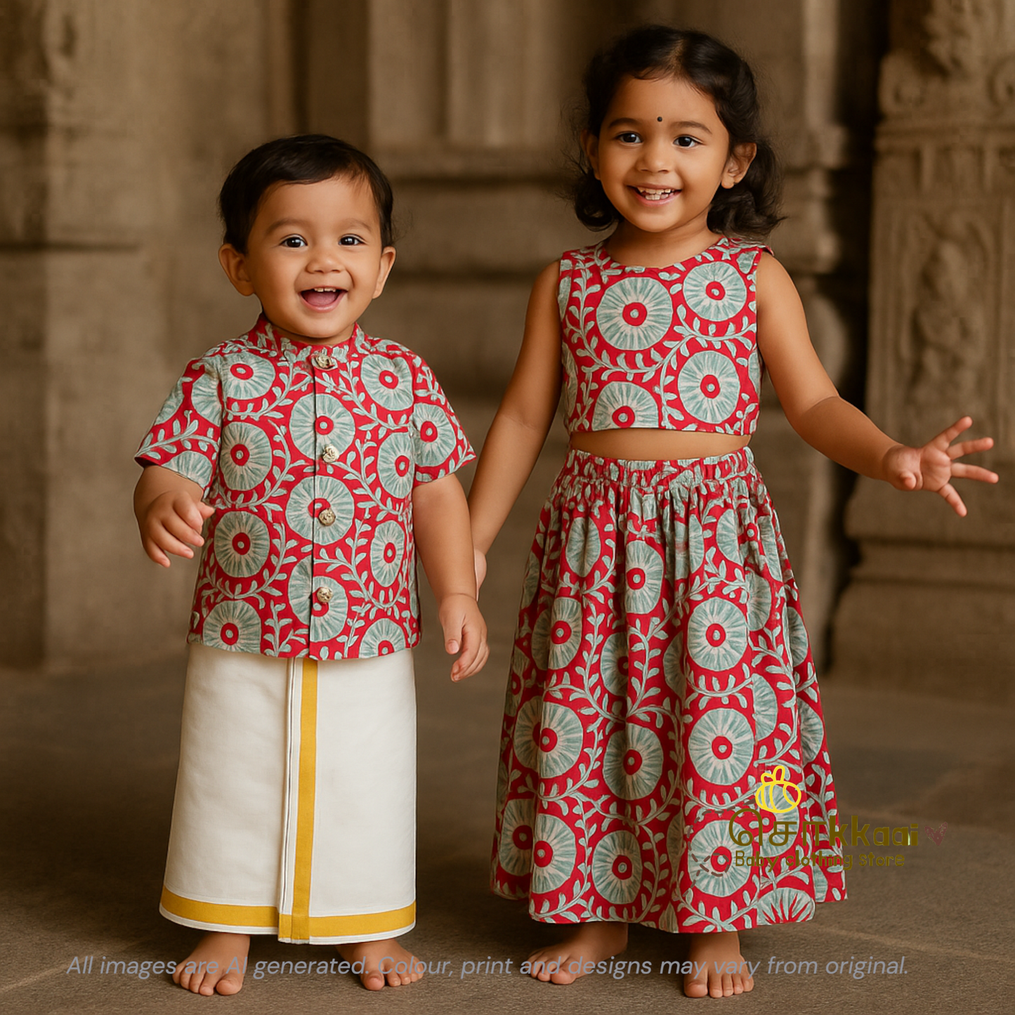Red Spiral Cotton Skirt and top for Girls (6m-4years)