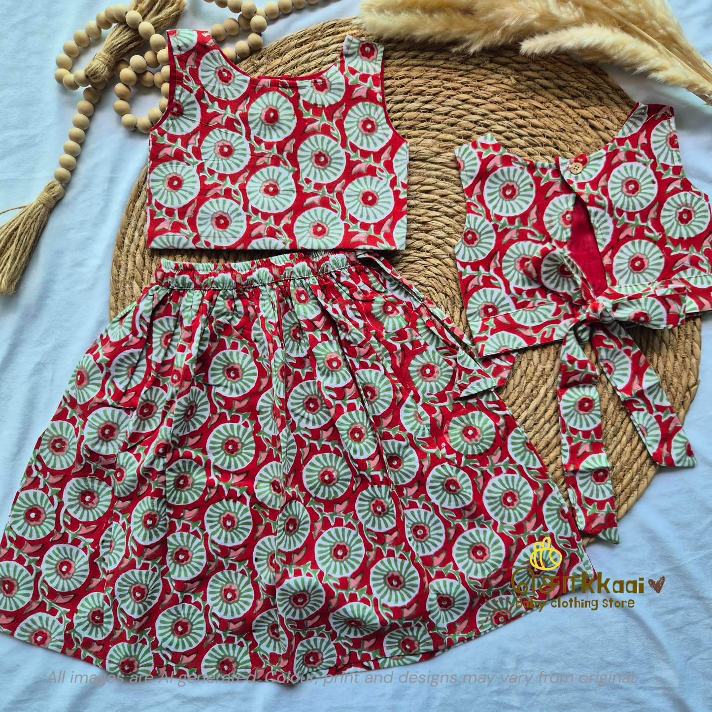 Red Spiral Cotton Skirt and top for Girls (6m-4years)