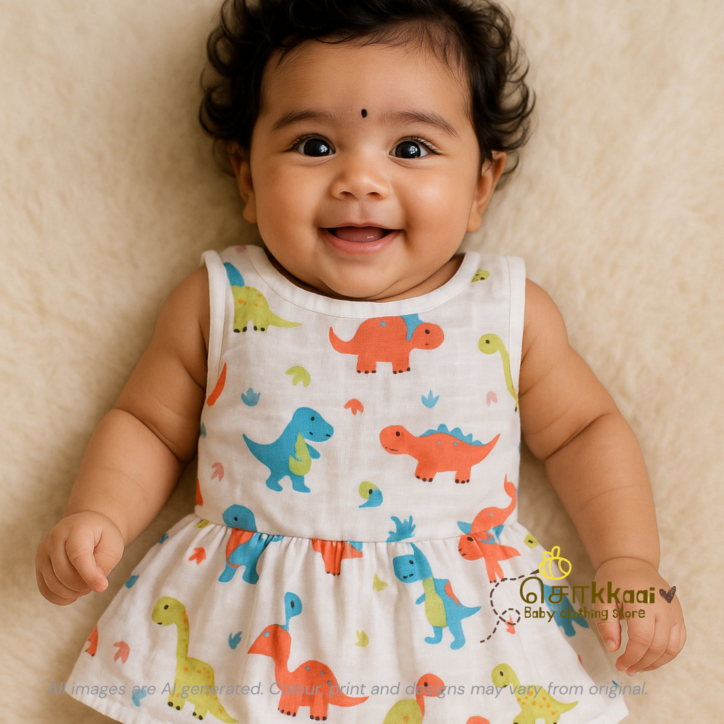 Pack of 2 button frock - Dino & Icecream (0-6m)