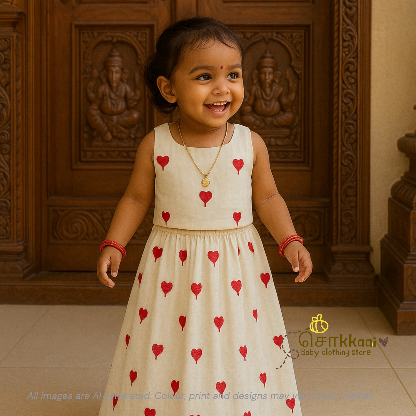 Red heart Cotton Skirt and top for Girls (1-4years) - Sokkaai