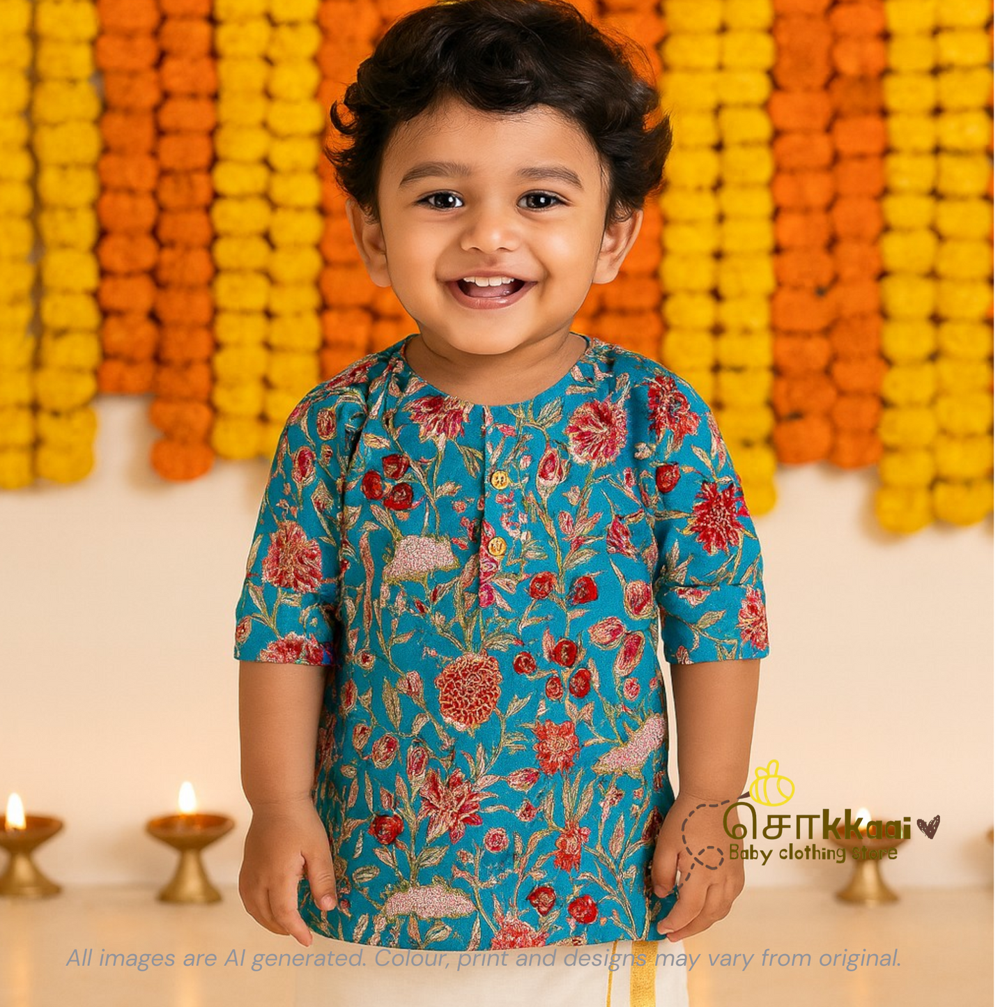 Ocean bloom Mid length kurta with elbow sleeve (6m-6years) Sokkaai