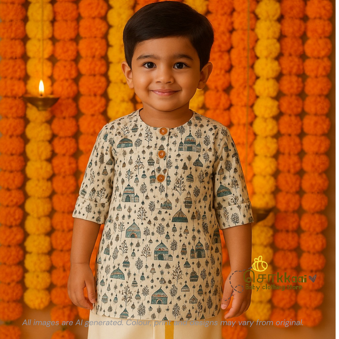 Warli festive Mid length kurta with elbow sleeve (6m-6years) Sokkaai