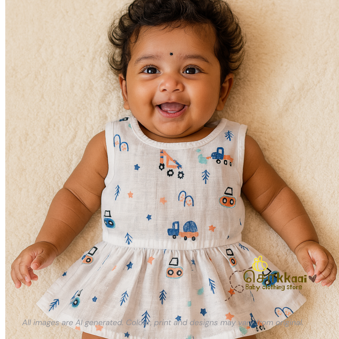 Pack of 2 button frock - Unicorn & Truck (0-6m)
