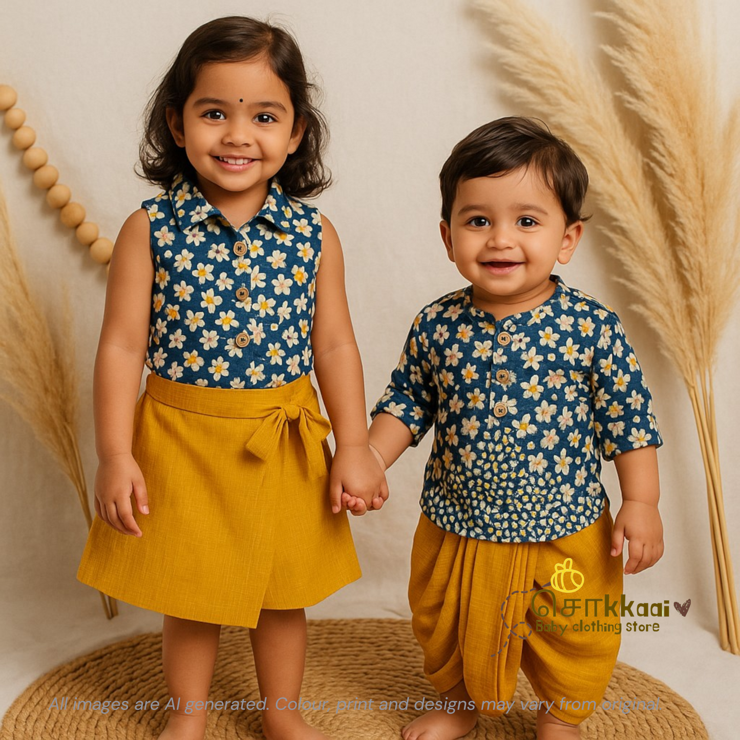 Blue wild bloom cotton skort and top for Girls (2-6years) - Sokkaai